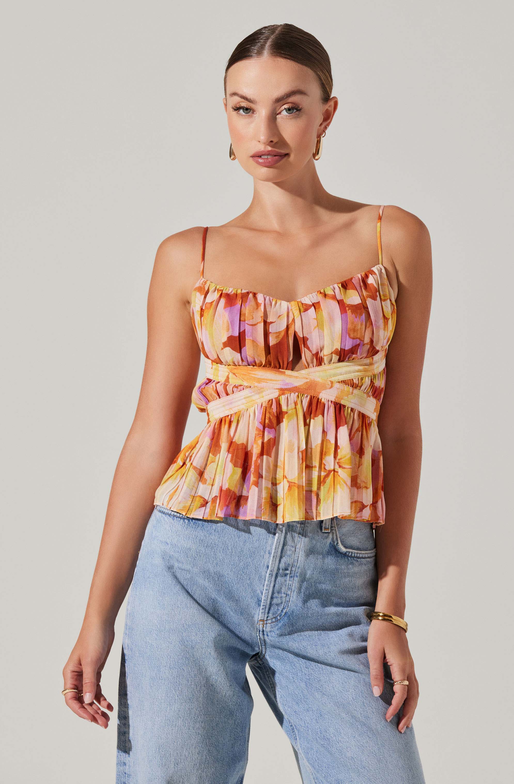 Katie Pleated Floral Top-Aljck