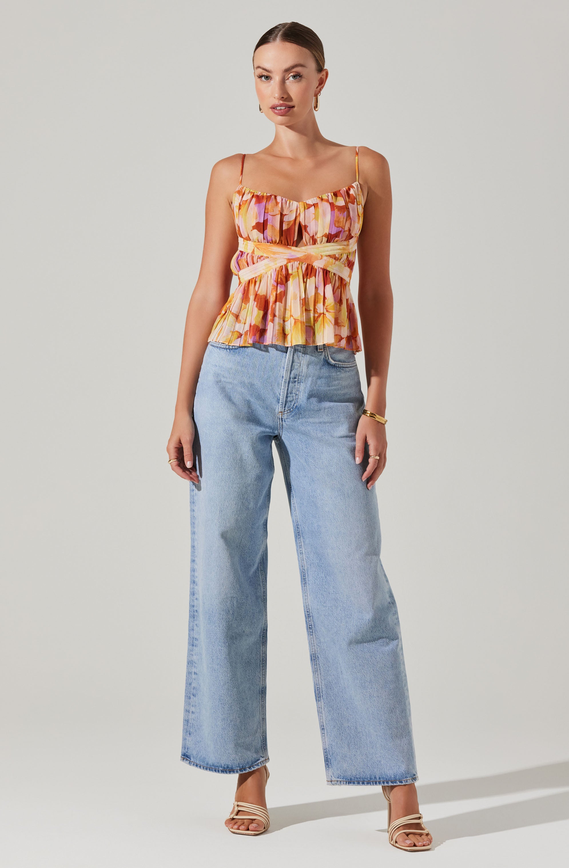 Katie Pleated Floral Top-Aljck