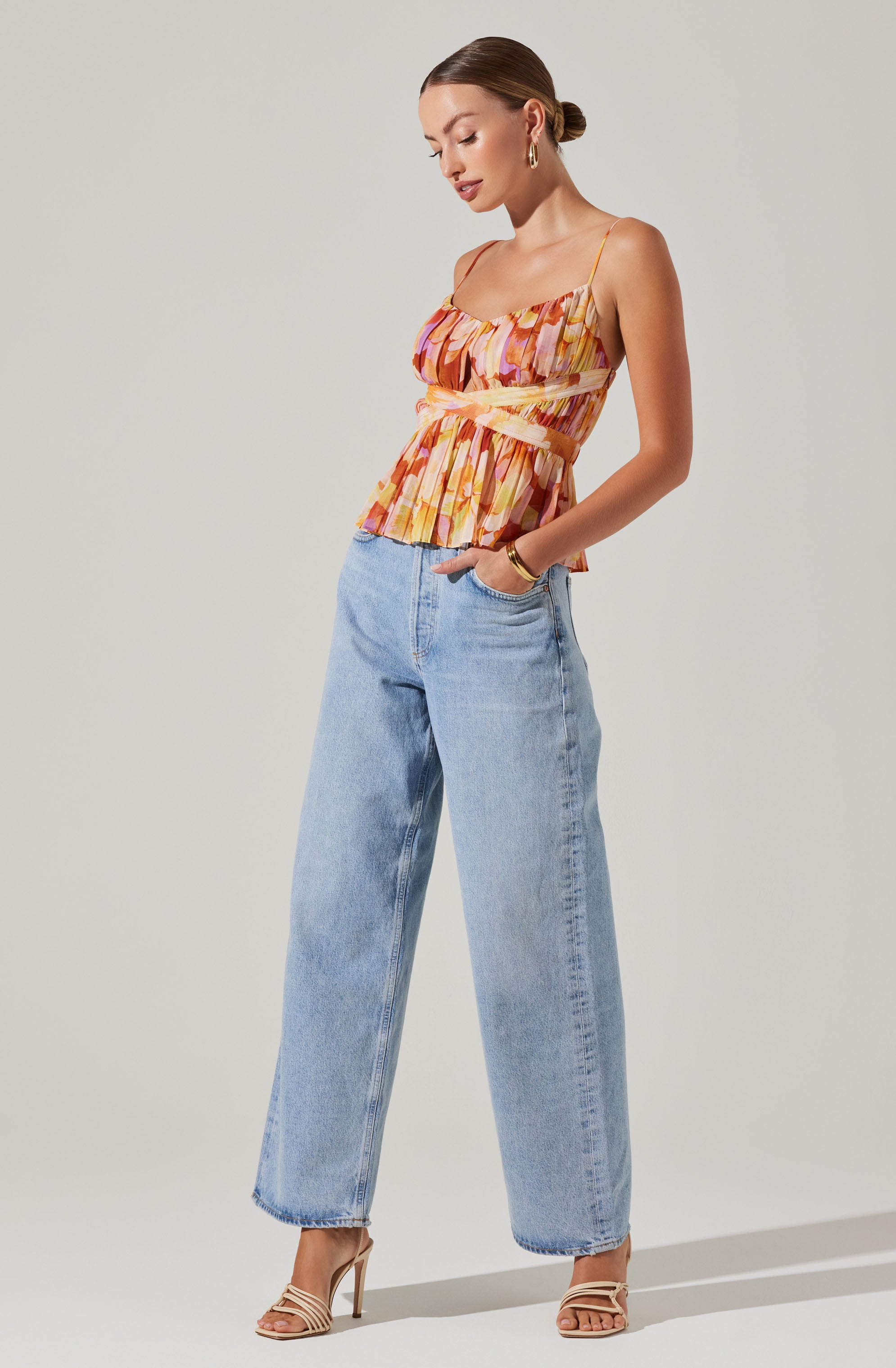Katie Pleated Floral Top-Aljck