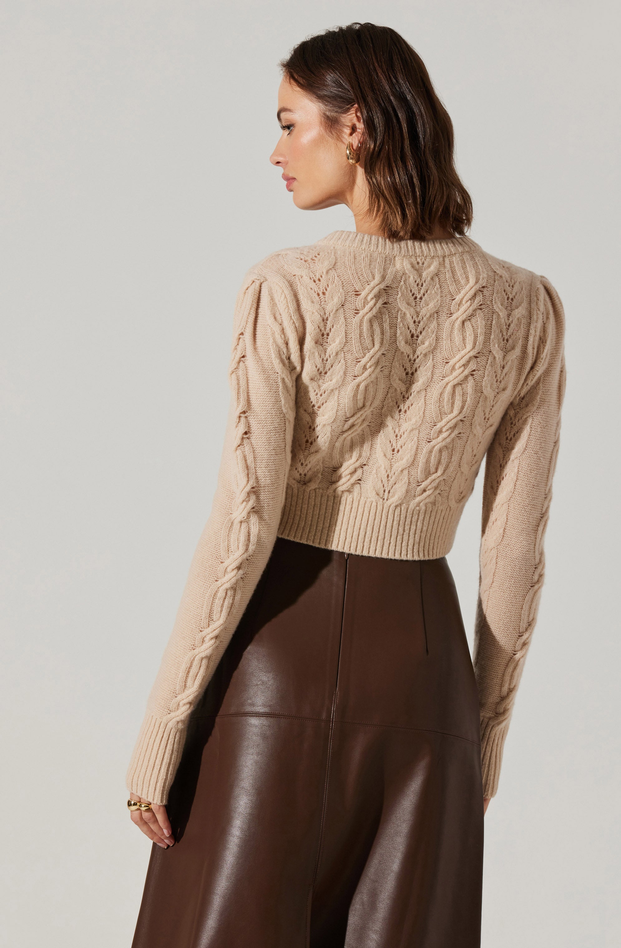 Peri Cable Knit Cropped Cardigan-Aljck