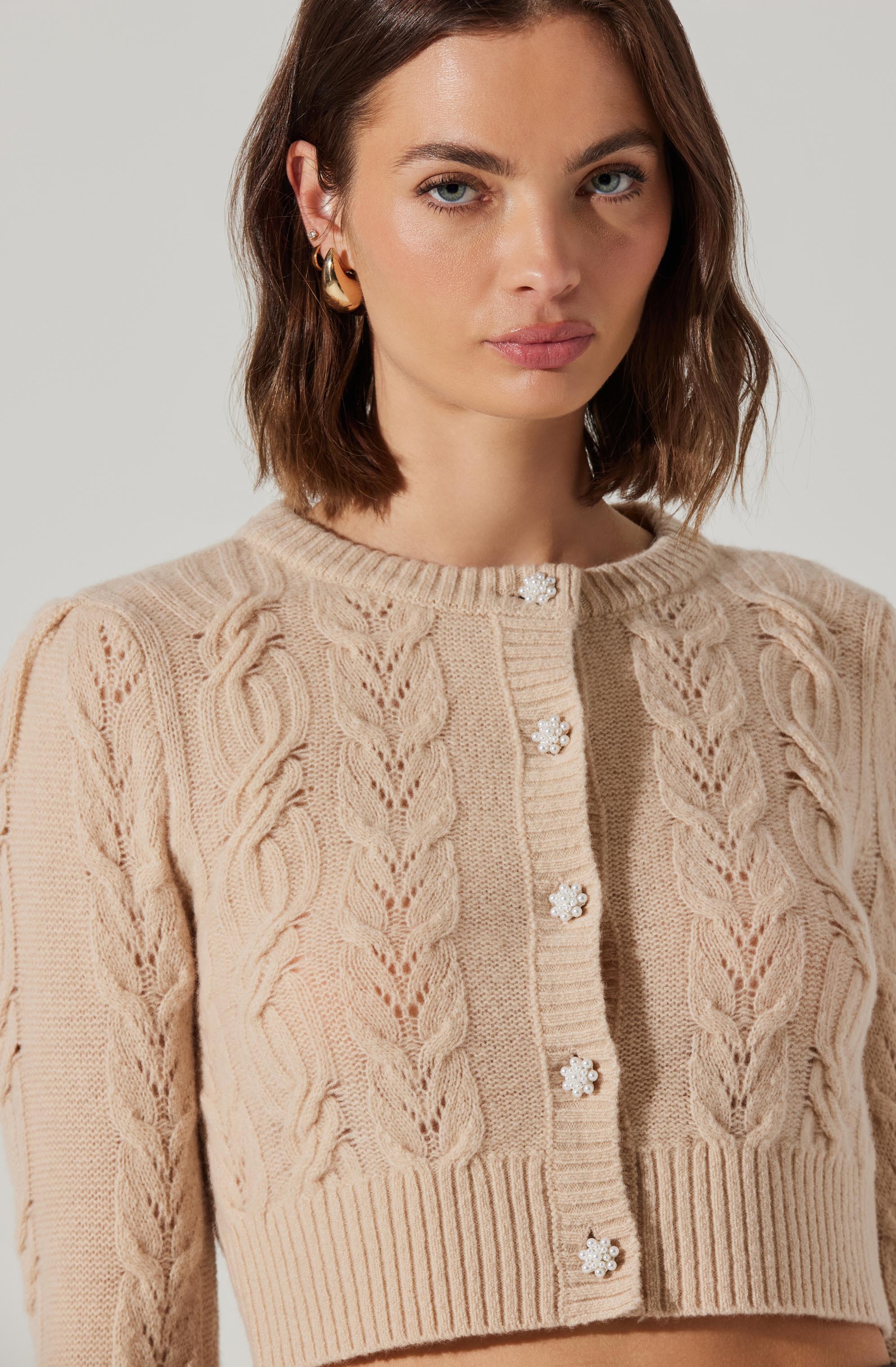 Peri Cable Knit Cropped Cardigan-Aljck