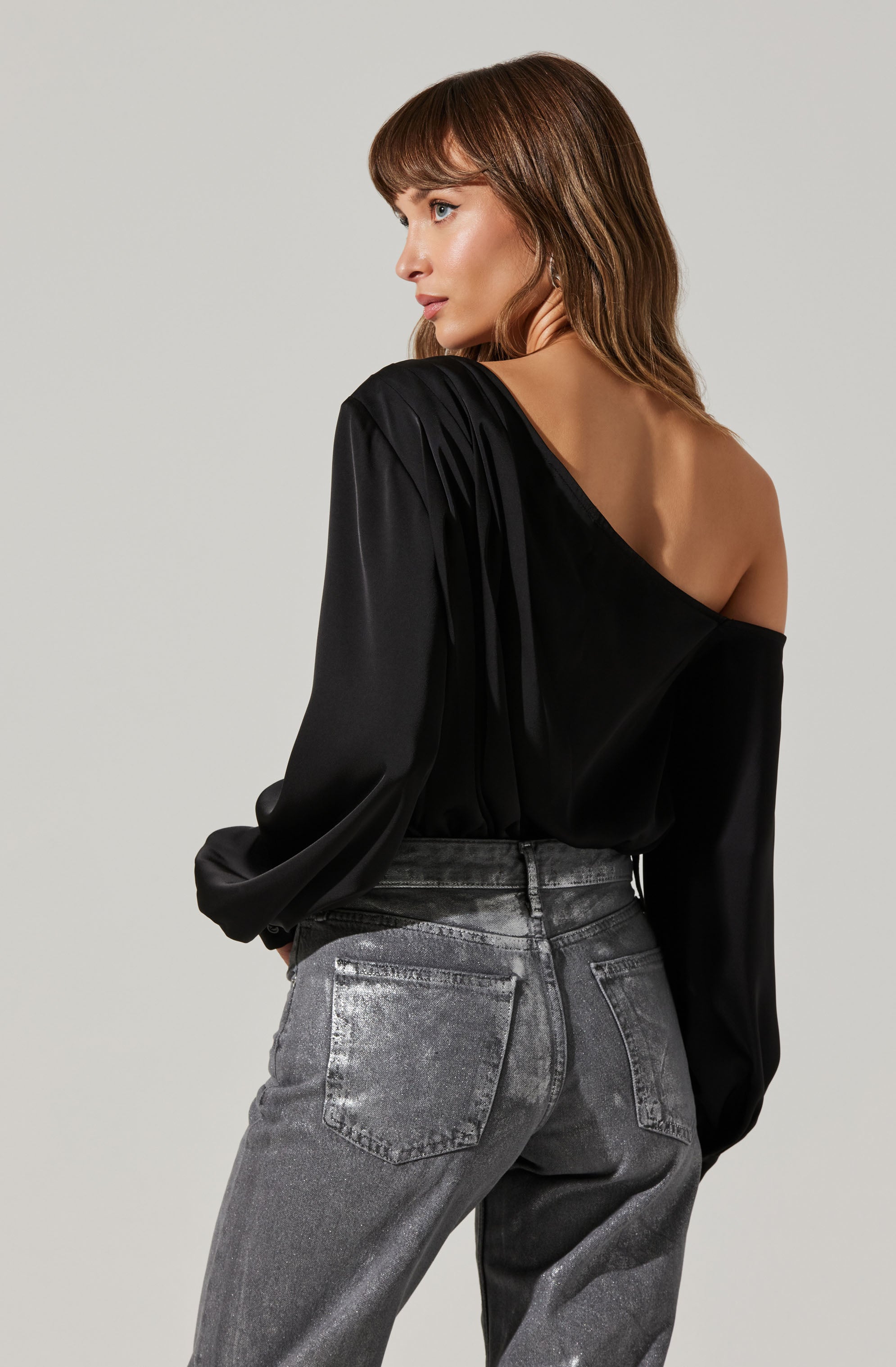 Nieves Satin One Shoulder Top-Aljck