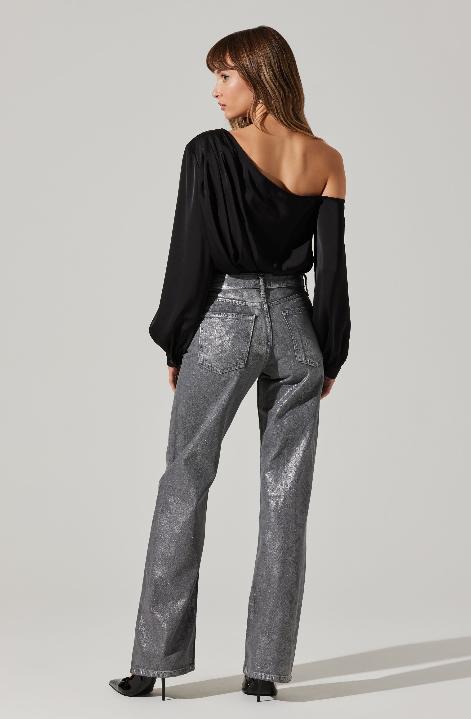 Nieves Satin One Shoulder Top-Aljck