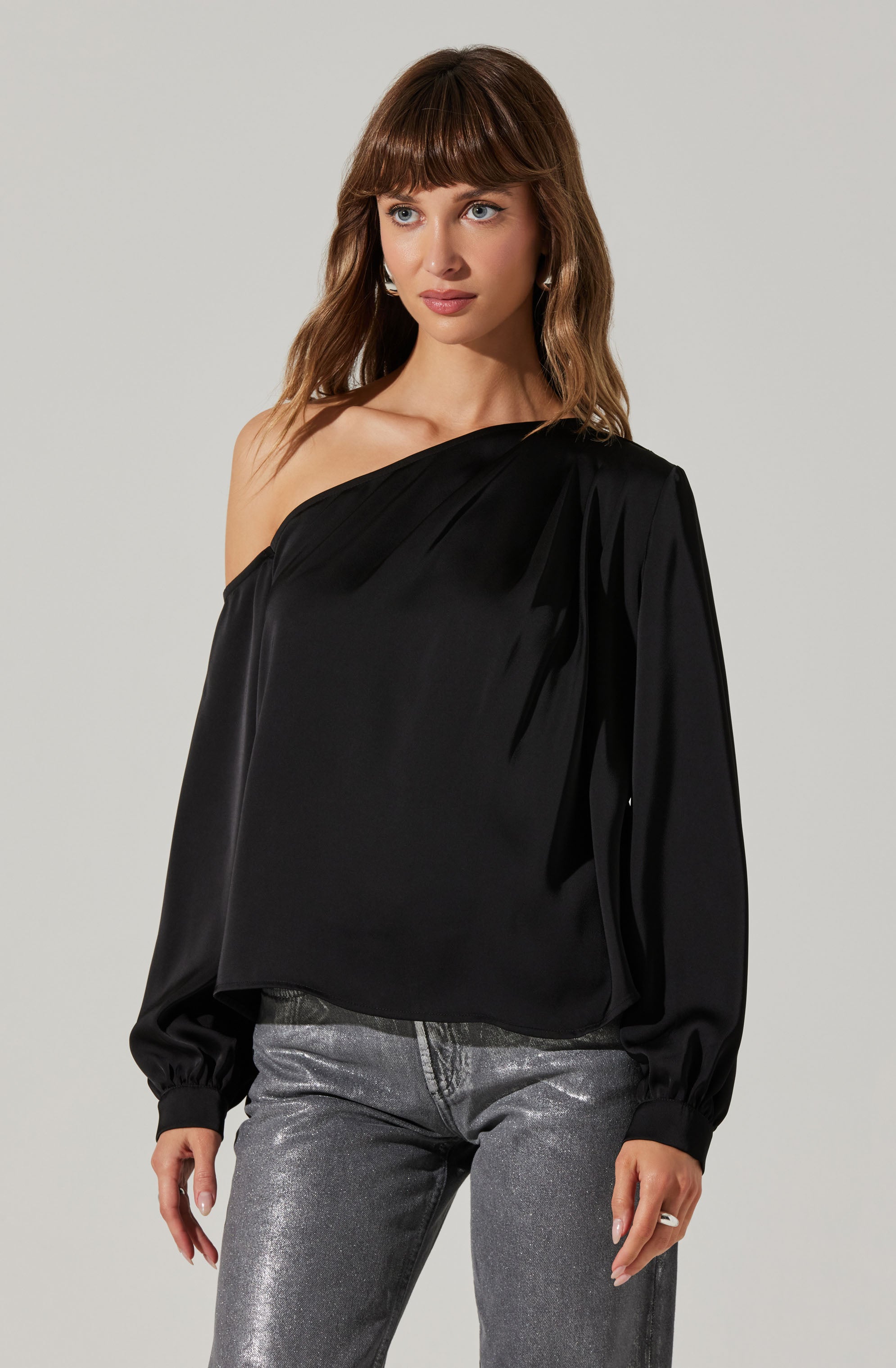 Nieves Satin One Shoulder Top-Aljck