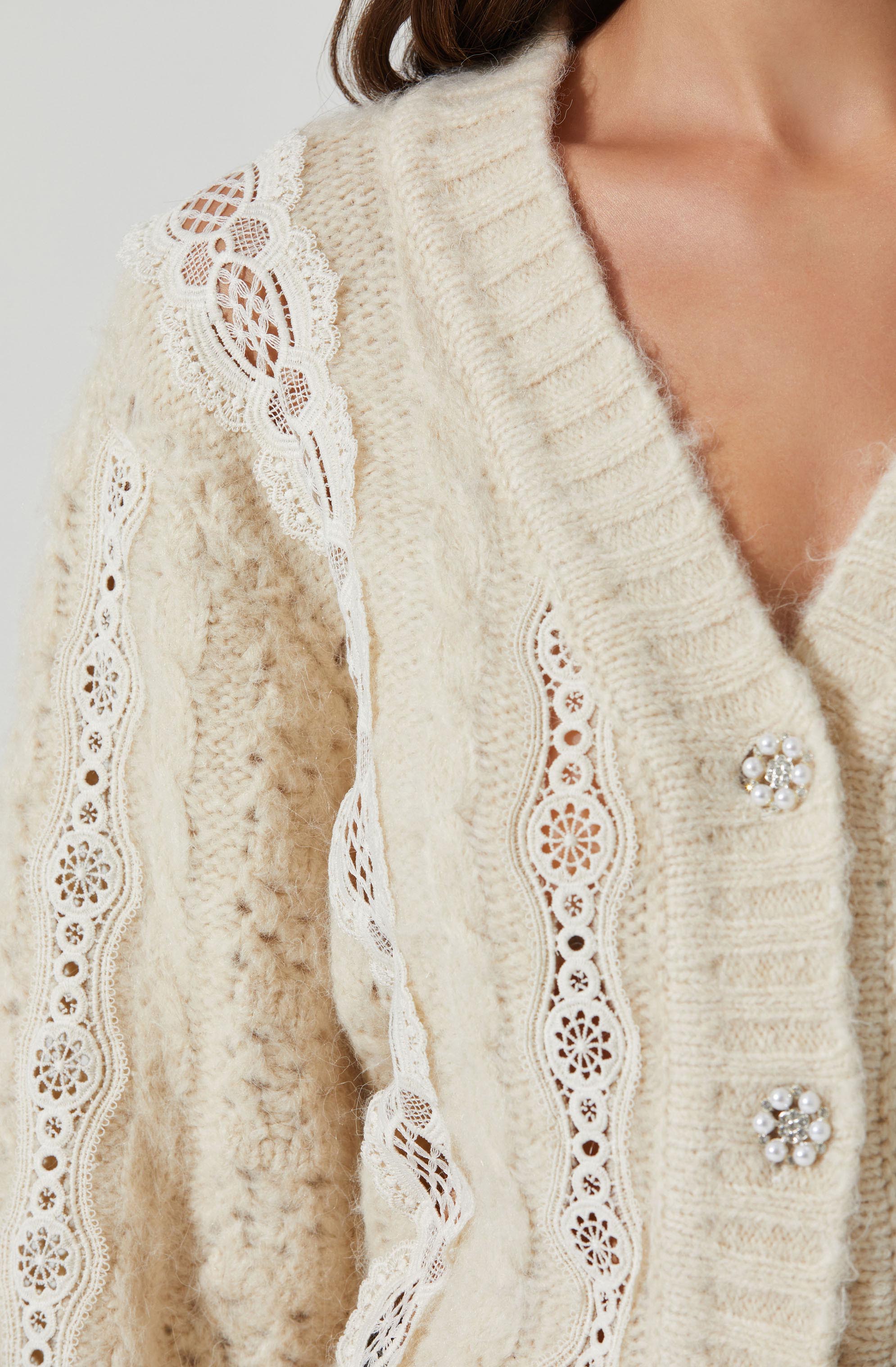 Nesmarie Lace Embellished Cardigan-Aljck