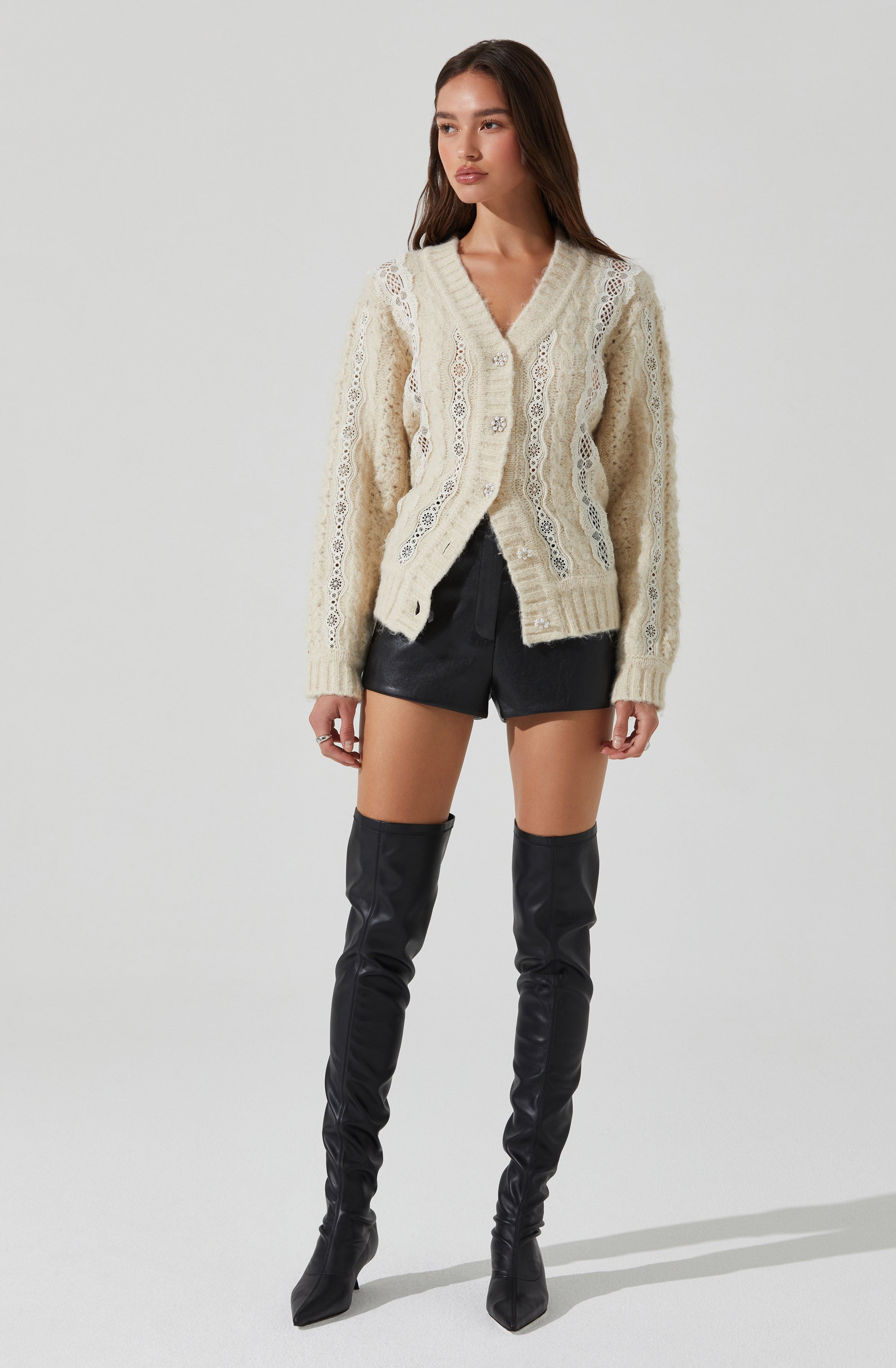 Nesmarie Lace Embellished Cardigan-Aljck