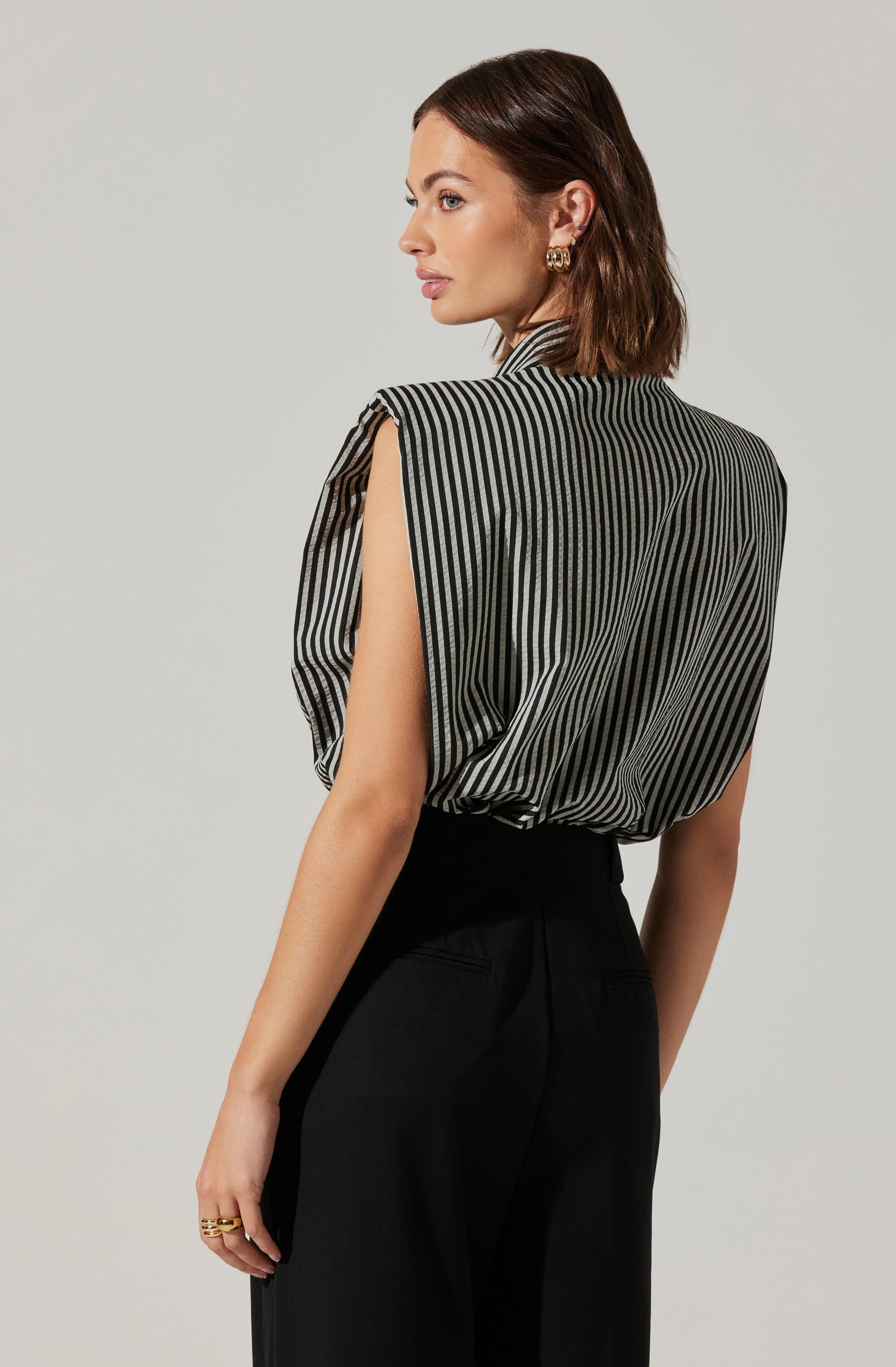 Elswyth Padded Shoulder Button-Up Top-Aljck