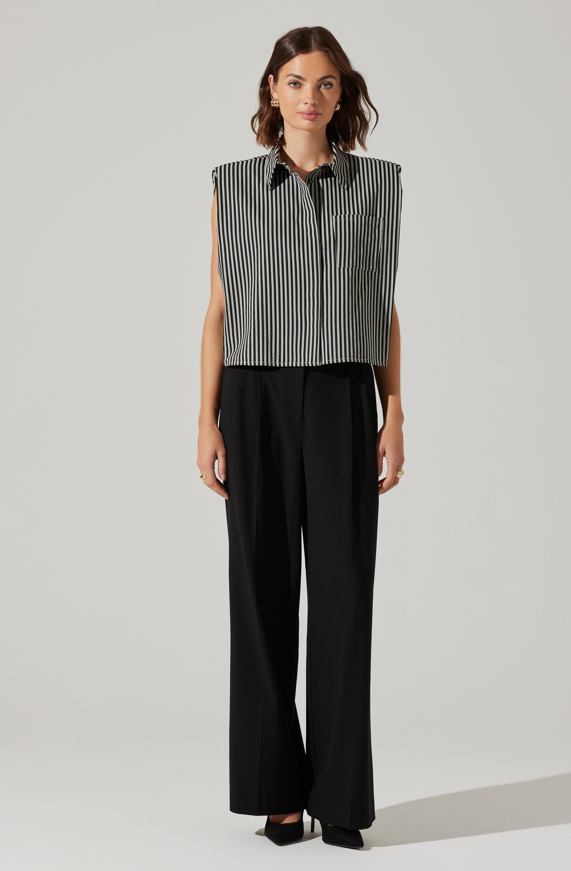 Elswyth Padded Shoulder Button-Up Top-Aljck