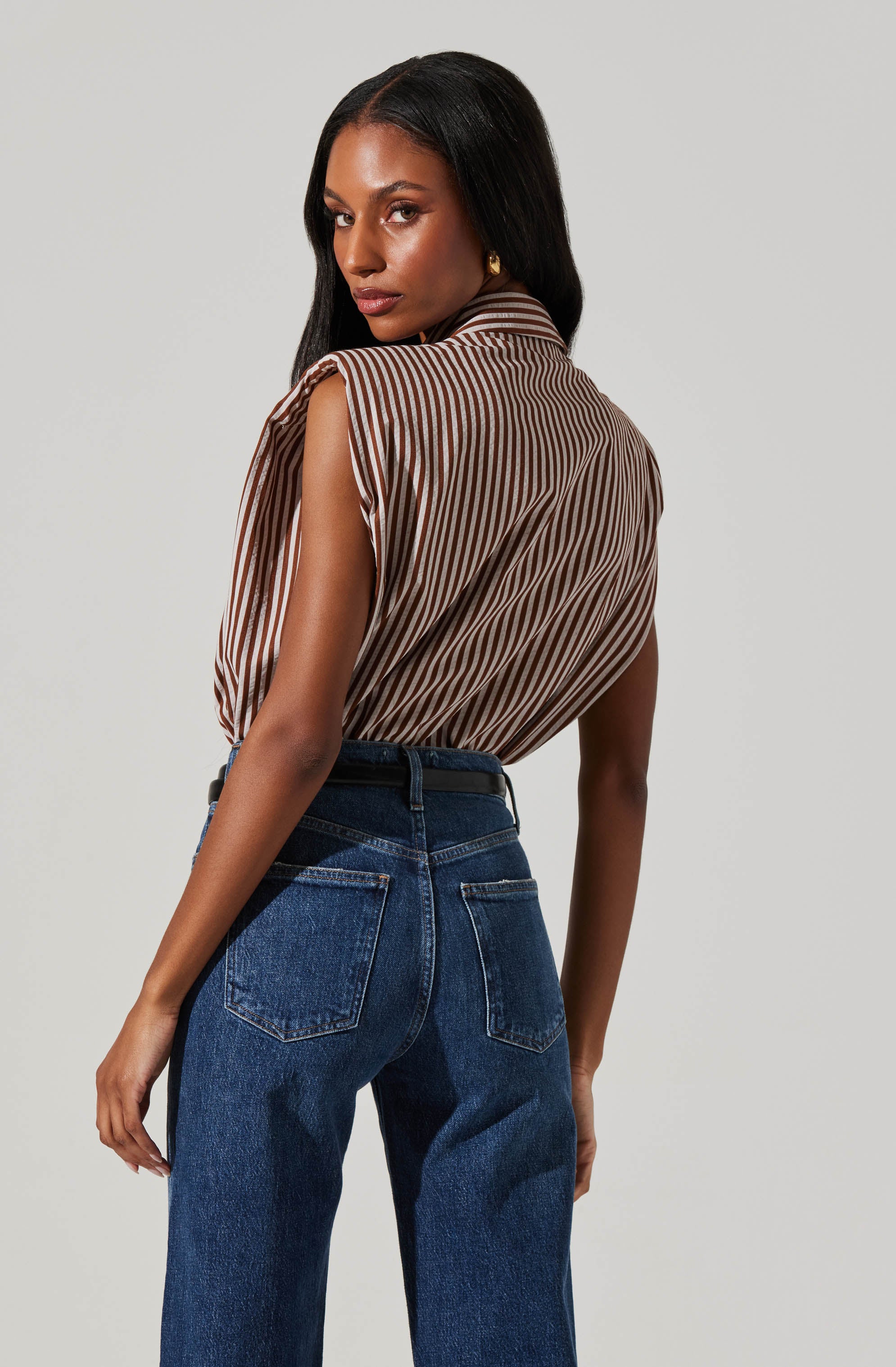 Elswyth Padded Shoulder Button-Up Top-Aljck