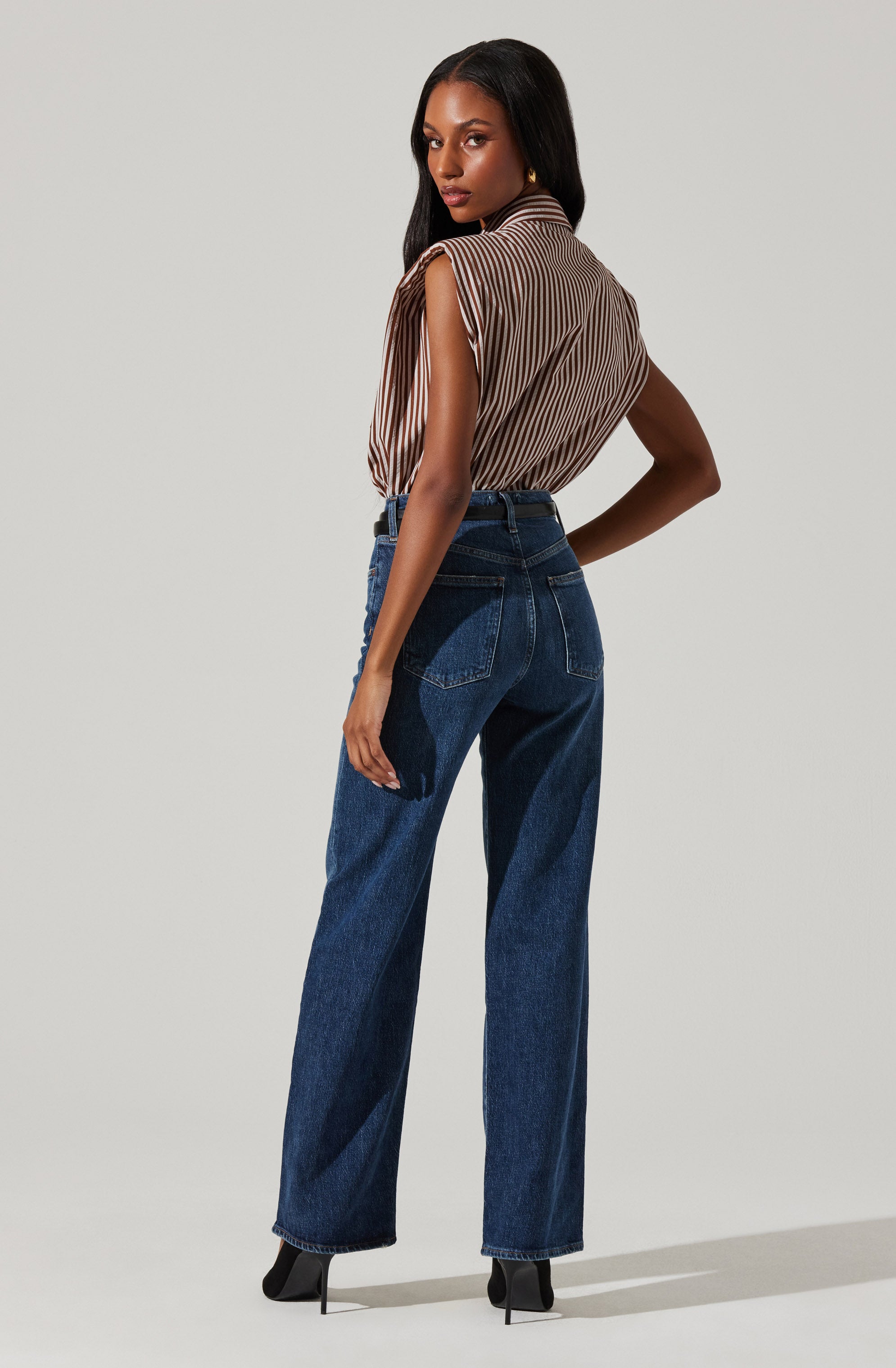 Elswyth Padded Shoulder Button-Up Top-Aljck