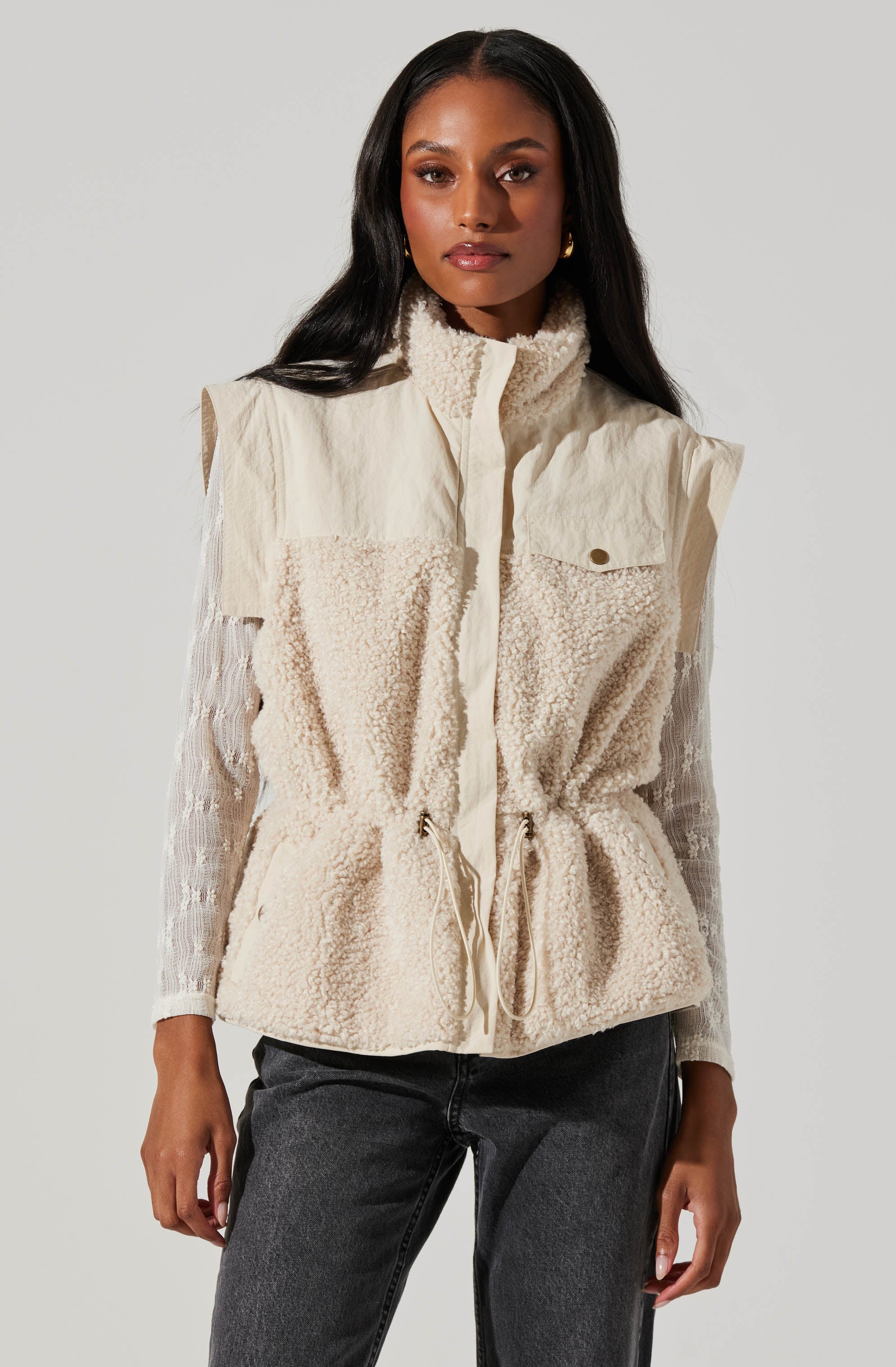 Ivania Boucle Mixed Media Vest-Aljck