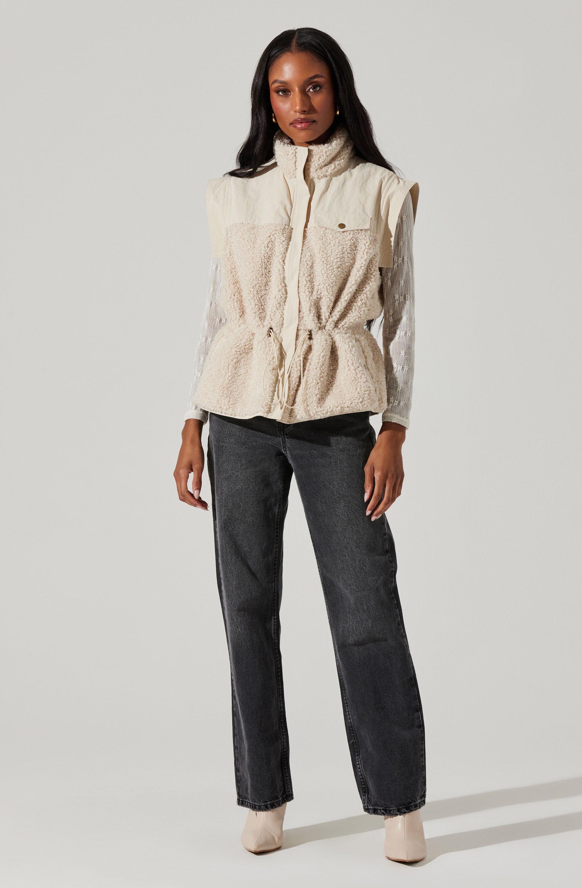 Ivania Boucle Mixed Media Vest-Aljck