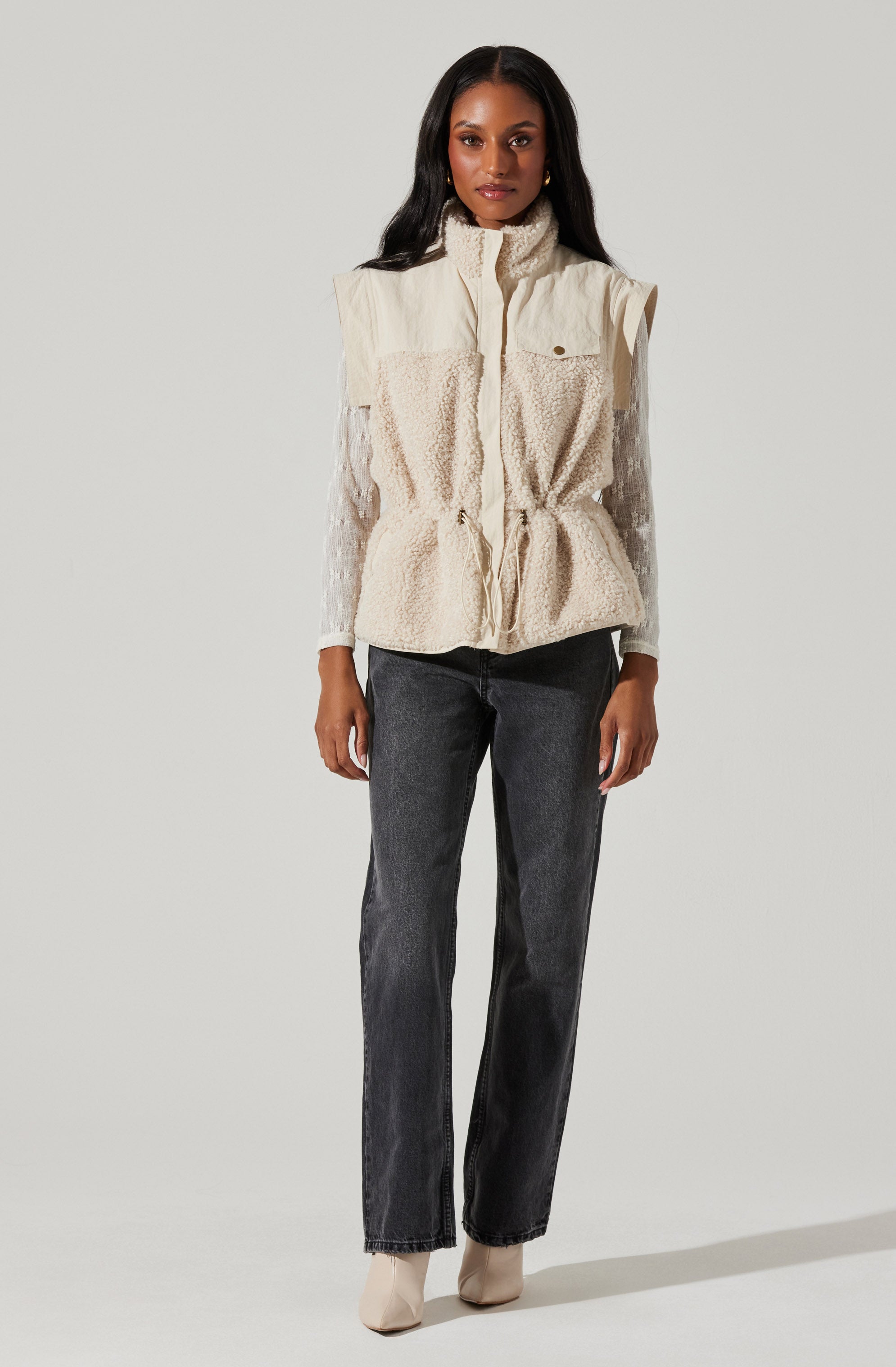 Ivania Boucle Mixed Media Vest-Aljck