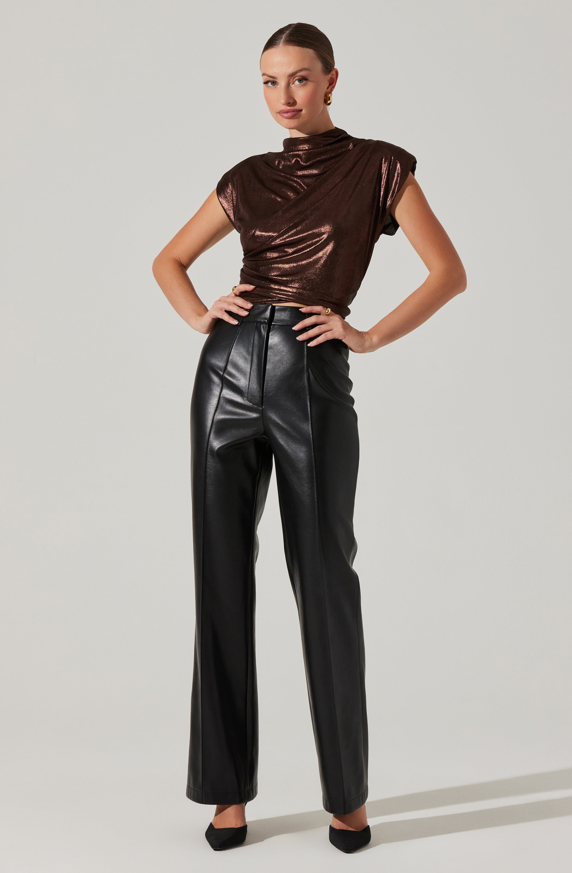 Solange Metallic Mock Neck Top-Aljck