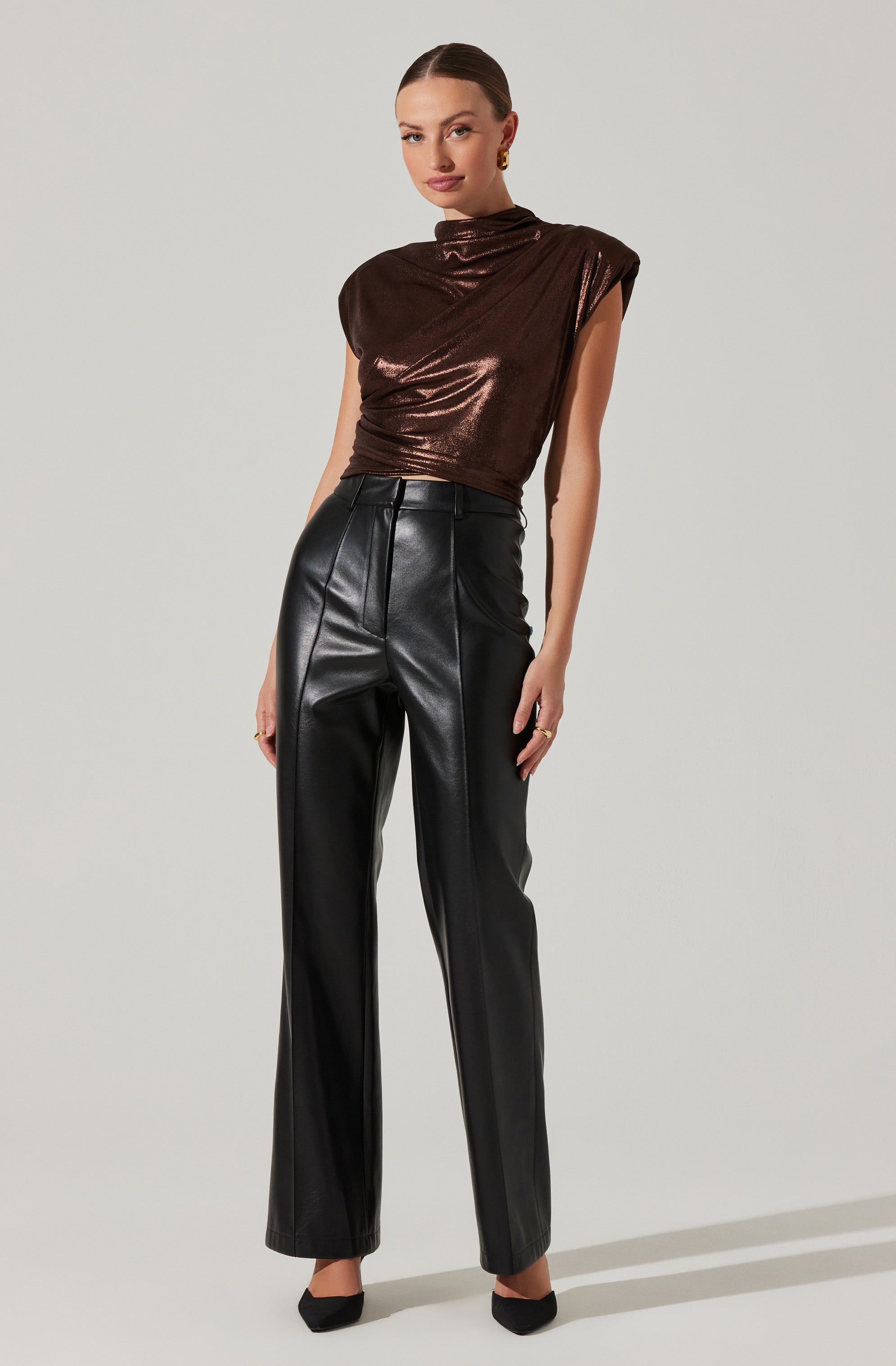 Solange Metallic Mock Neck Top-Aljck