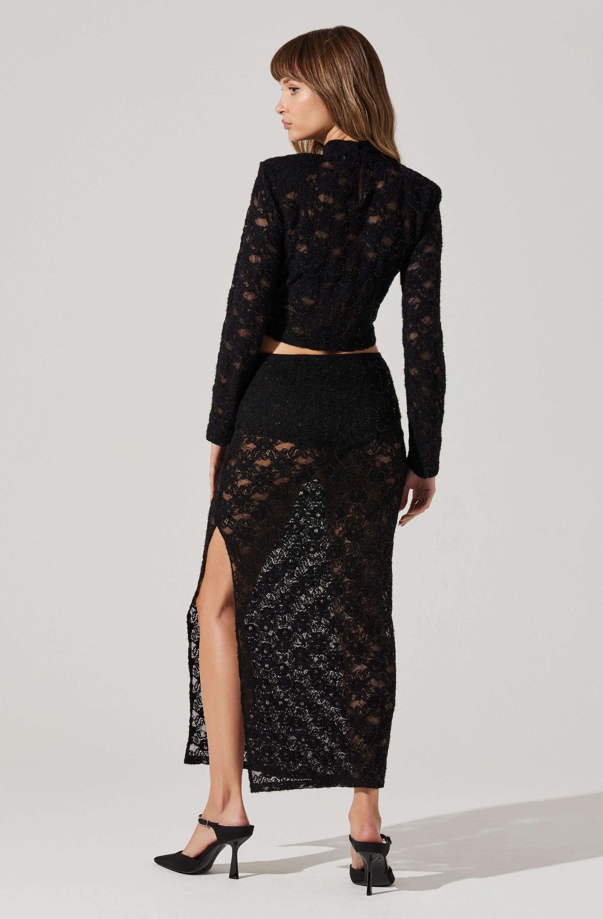 Roux Sequin Lace Crop Top-Aljck