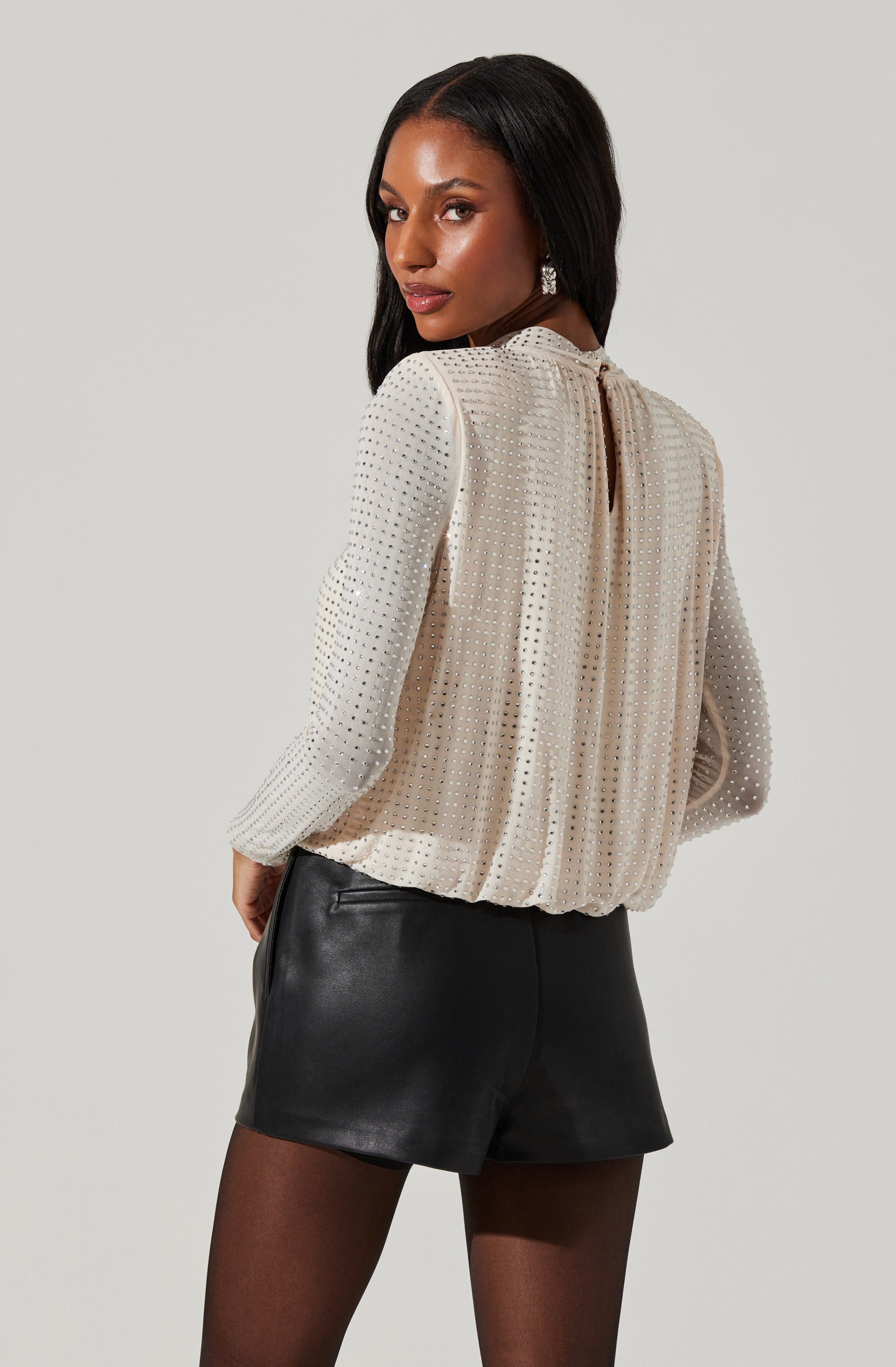 Balsa Mock Neck Rhinestone Top-Aljck