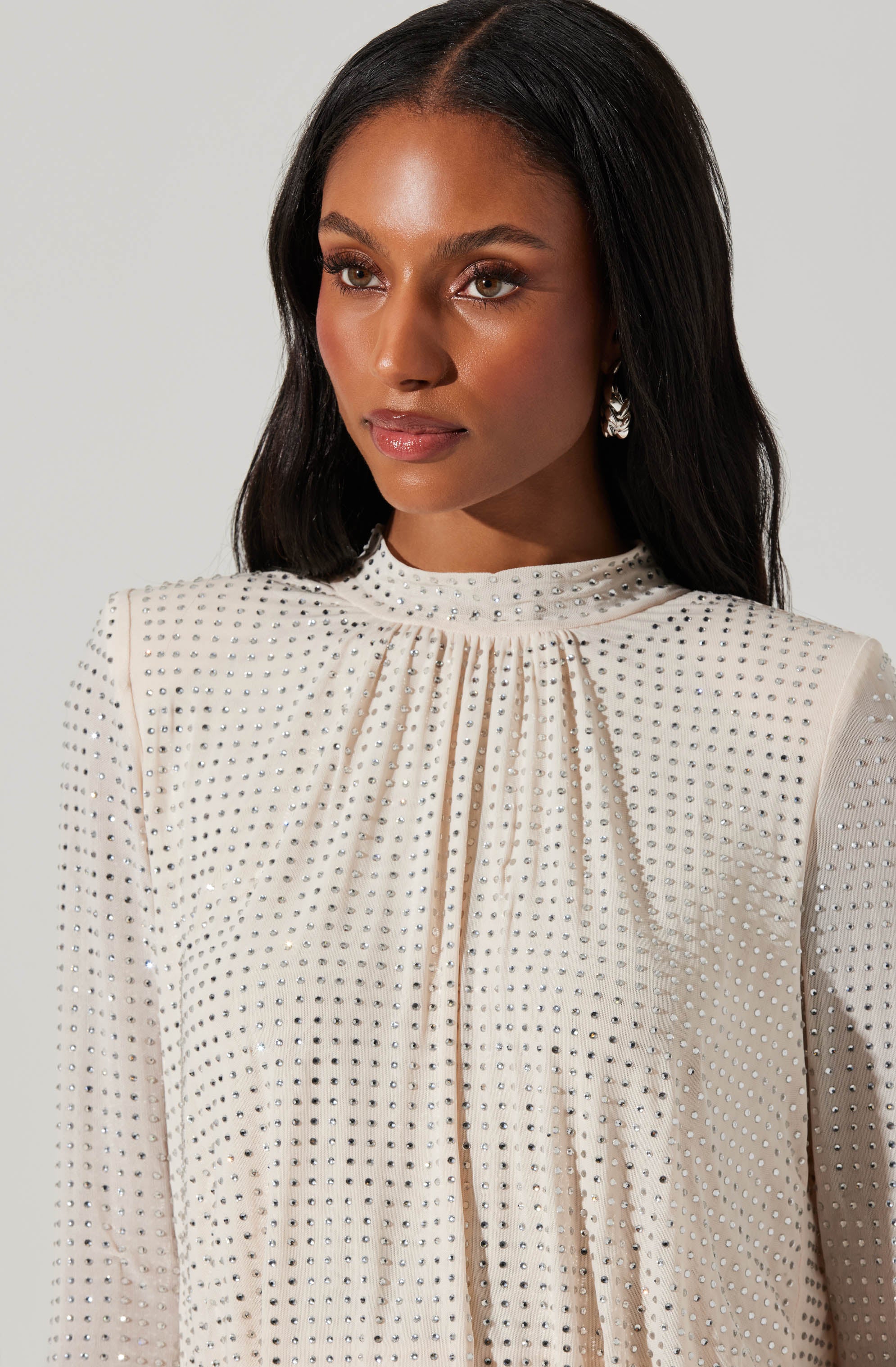 Balsa Mock Neck Rhinestone Top-Aljck