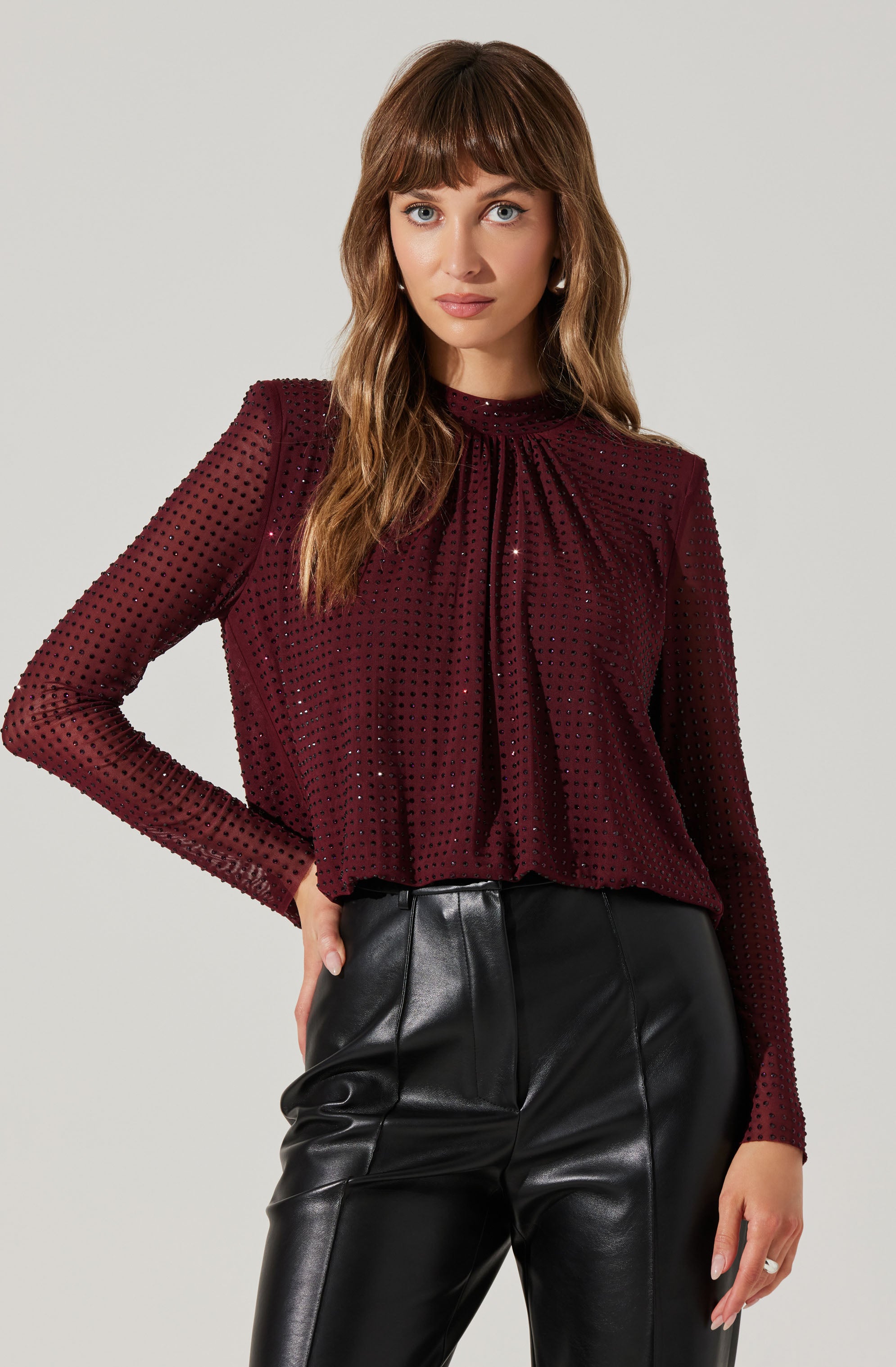 Balsa Mock Neck Rhinestone Top-Aljck