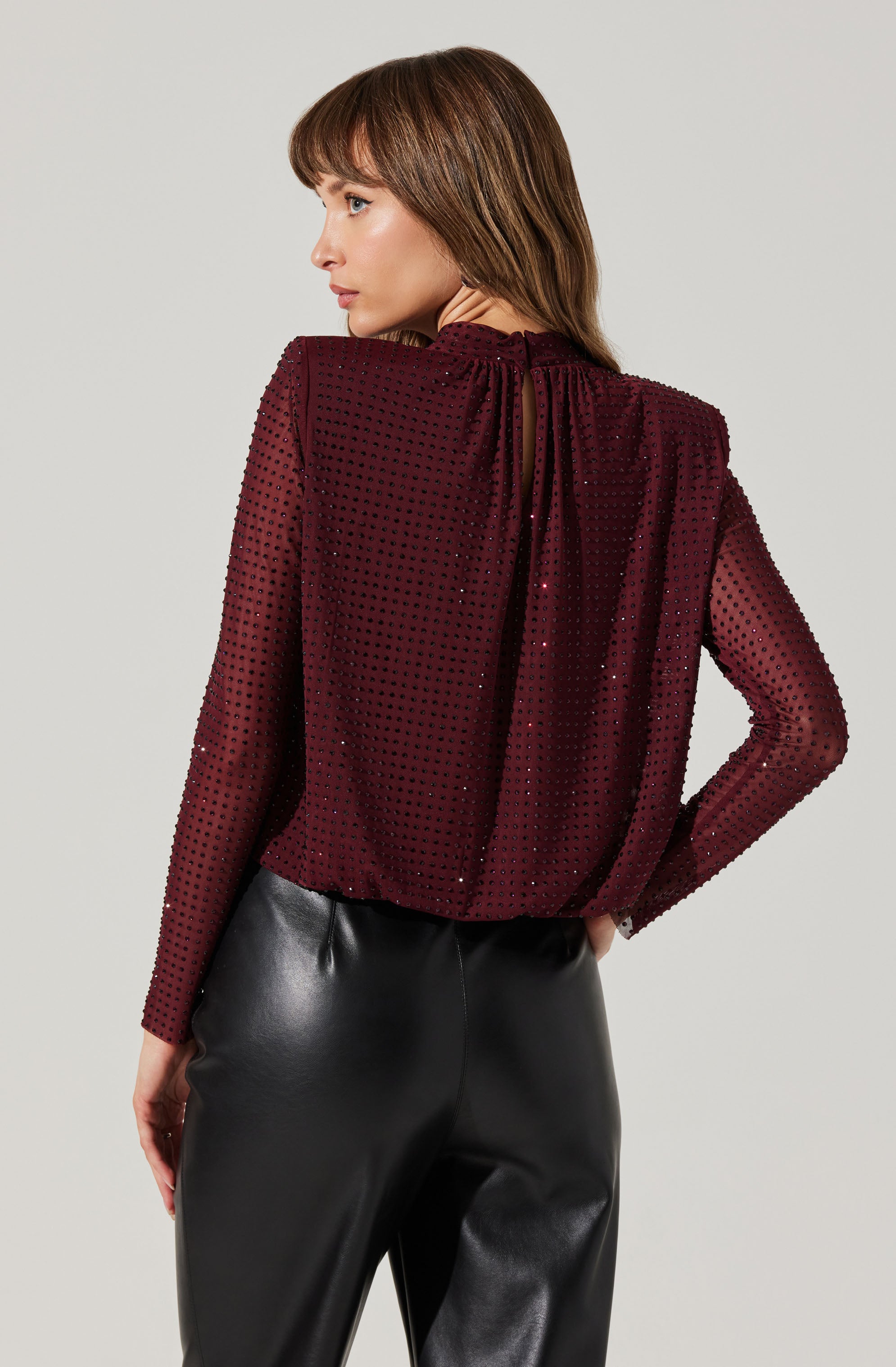 Balsa Mock Neck Rhinestone Top-Aljck