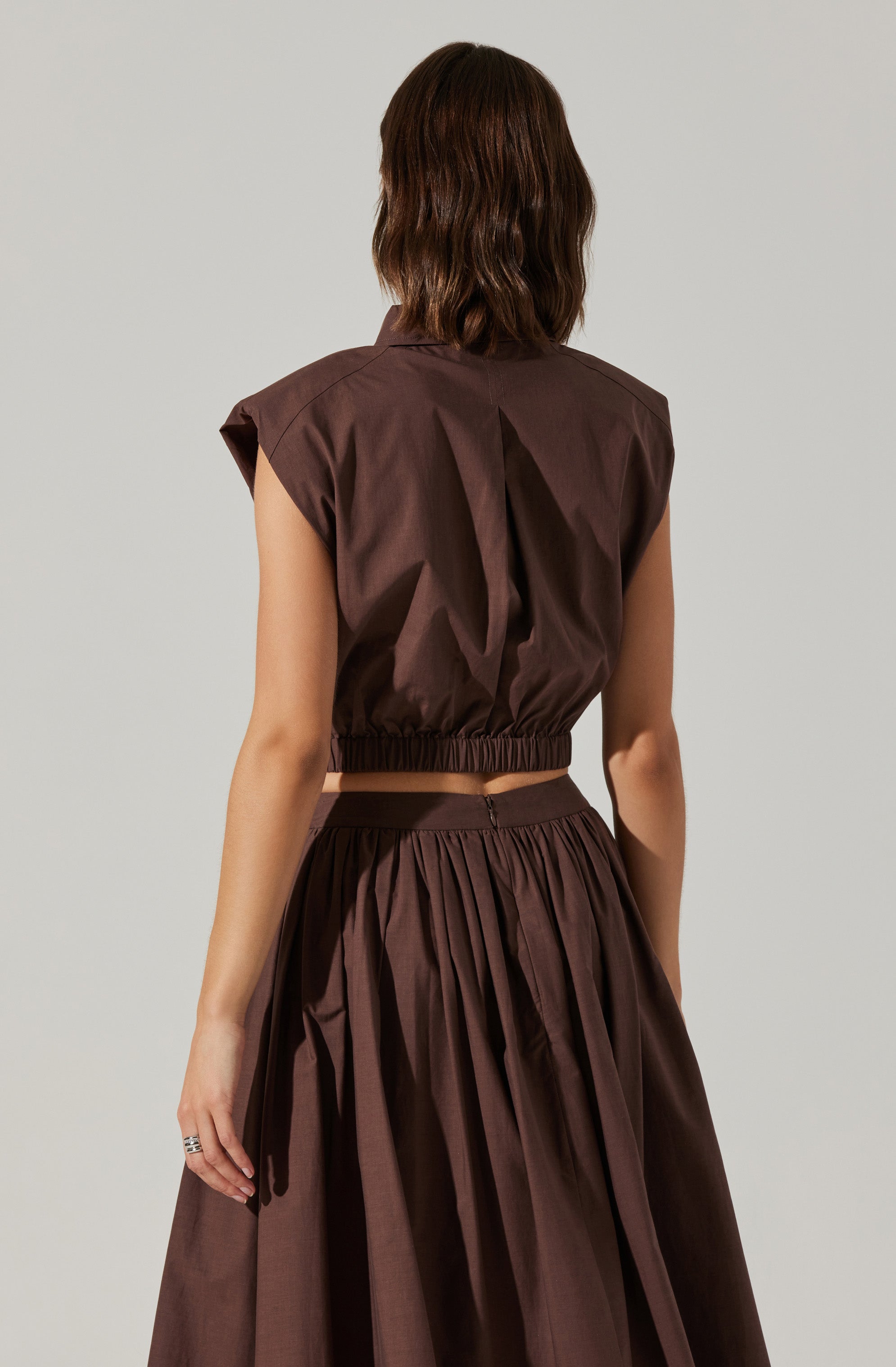 Bysen Padded Shoulder Button-Up Top-Aljck