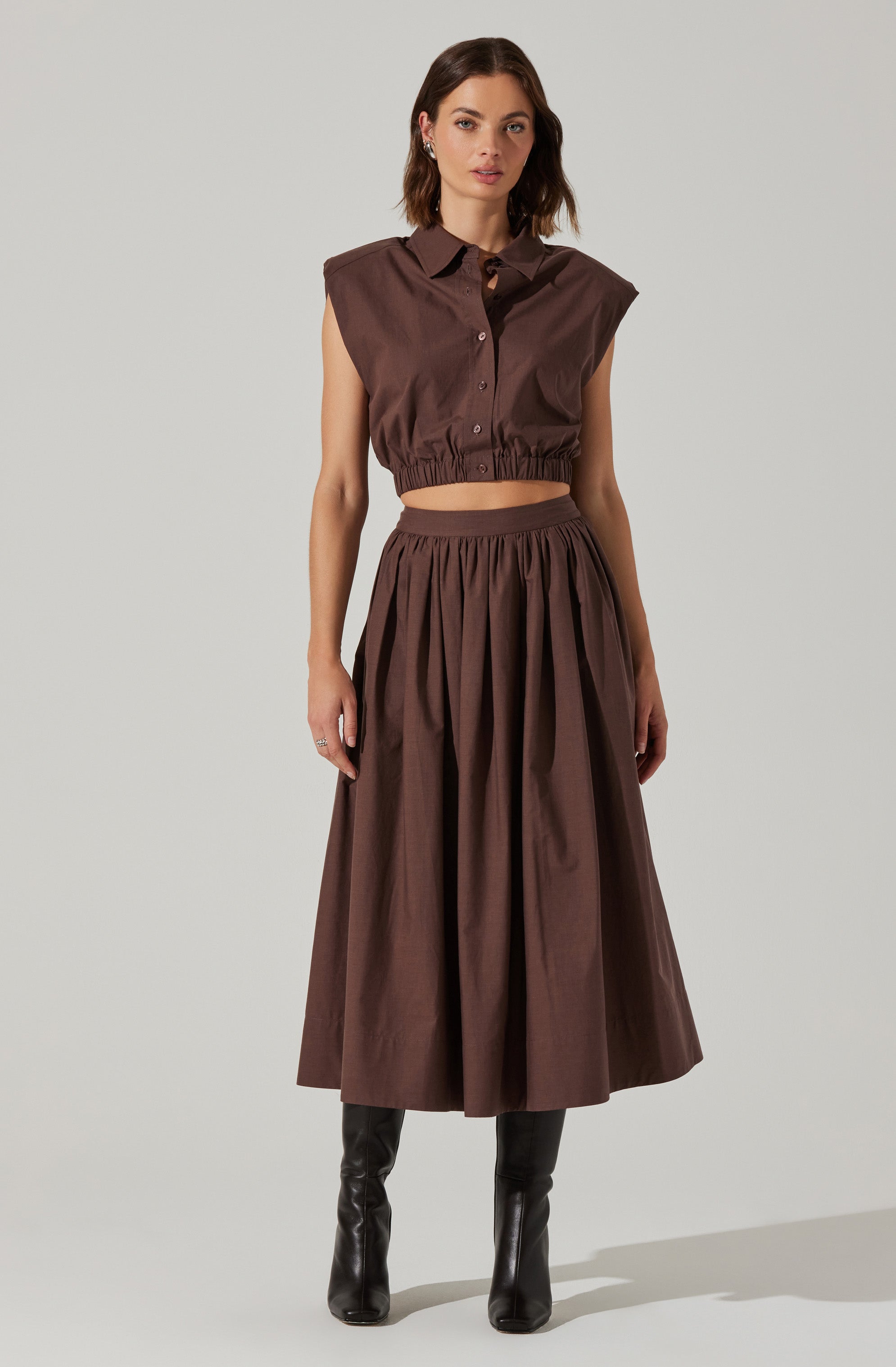 Bysen Padded Shoulder Button-Up Top-Aljck