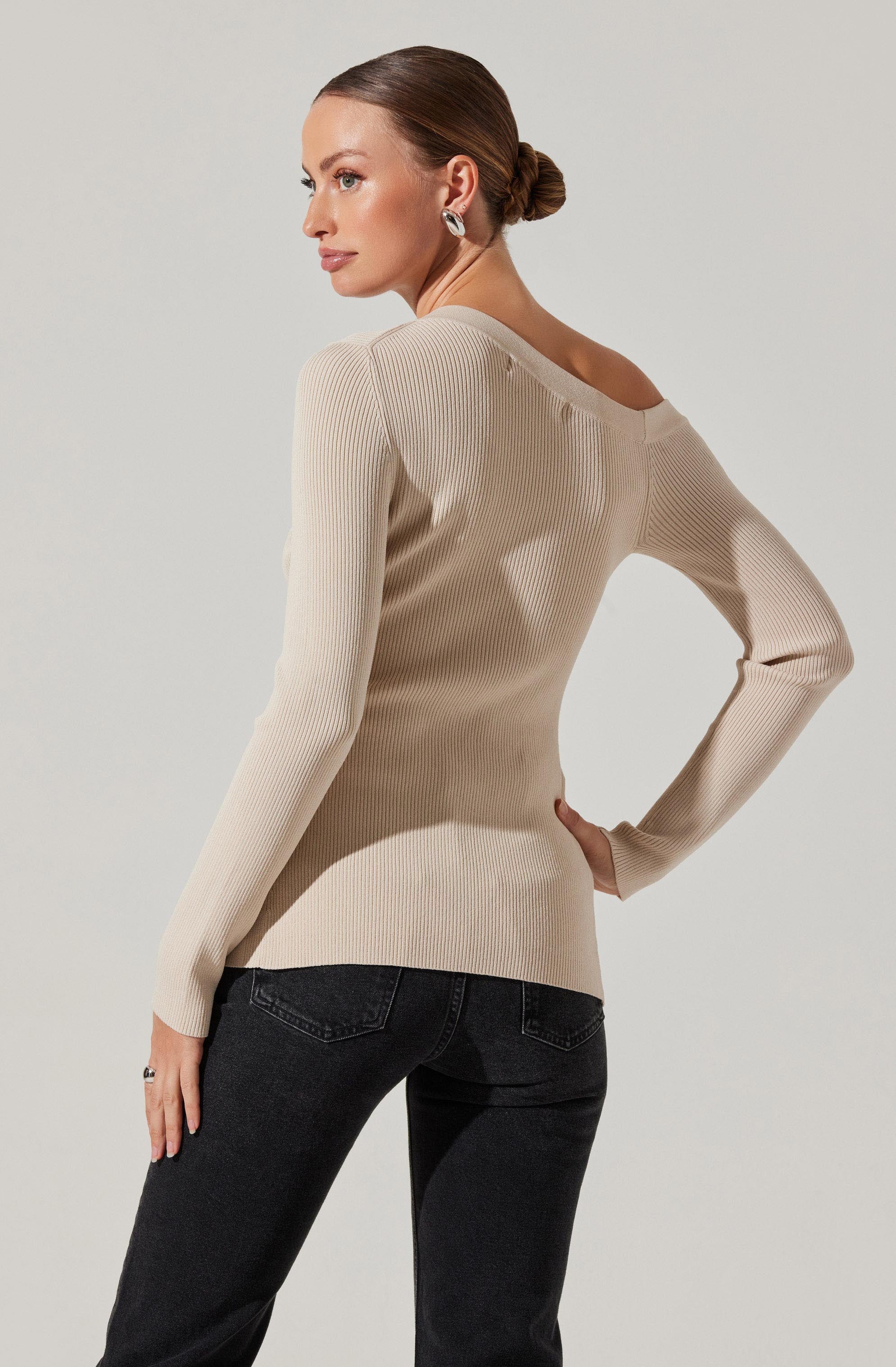 Celin One Shoulder Ribbed Sweater-Aljck