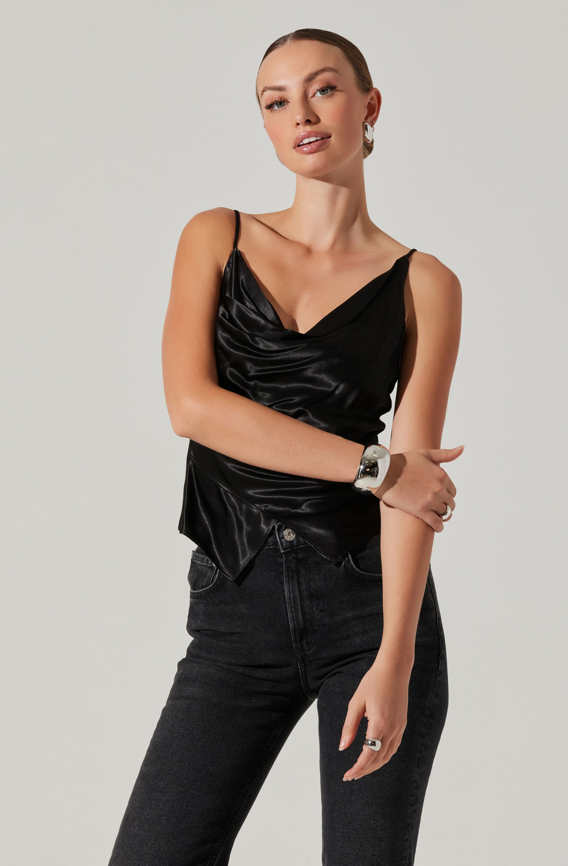 Alithea Draped Satin Top-Aljck
