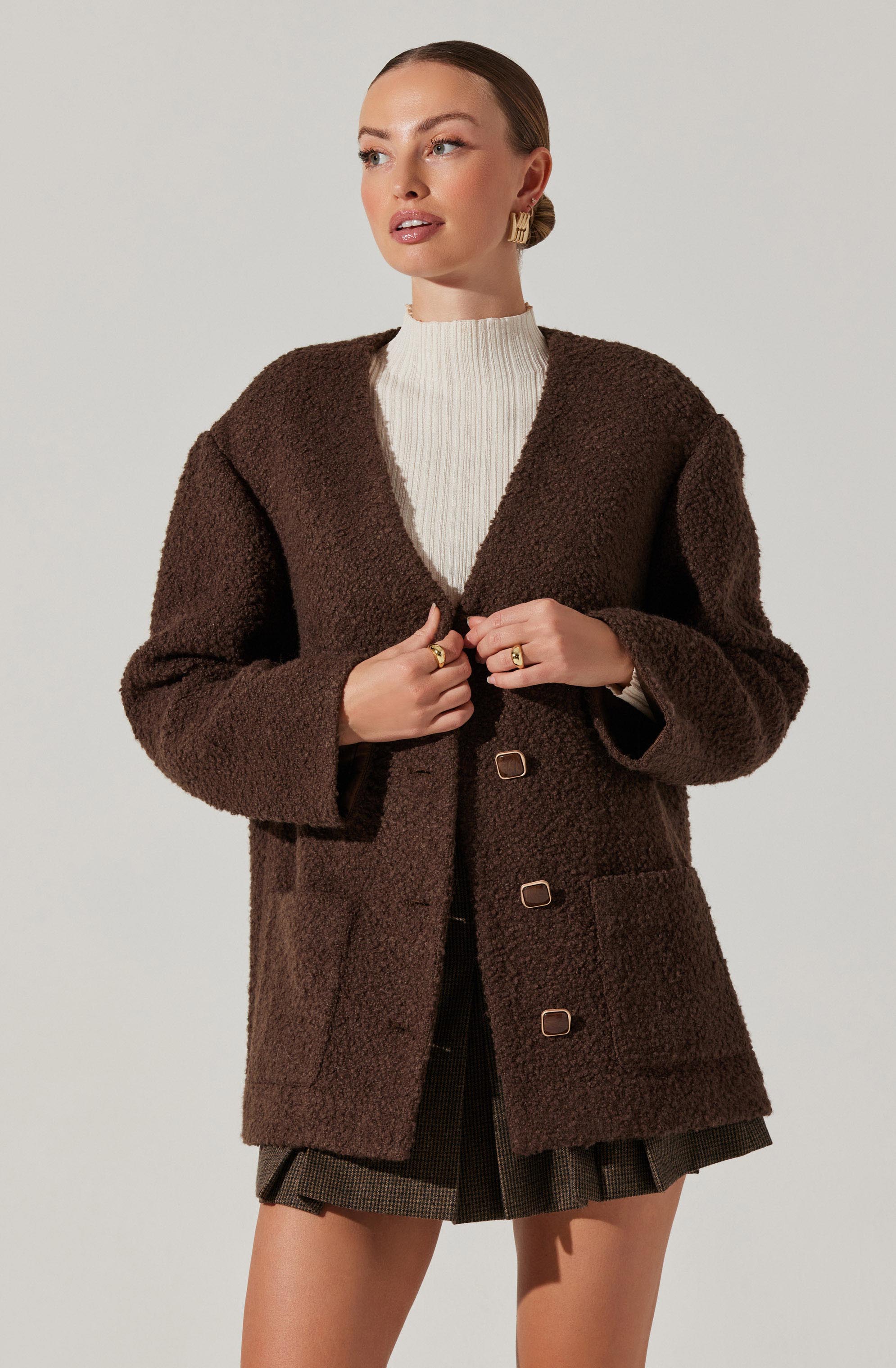 Maidy Boucle V-Neck Coat-Aljck