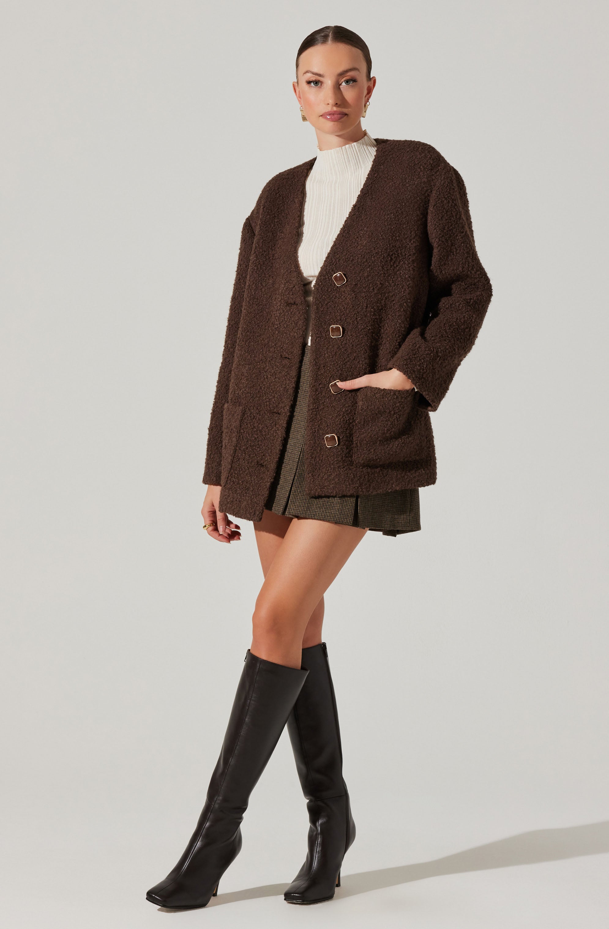 Maidy Boucle V-Neck Coat-Aljck