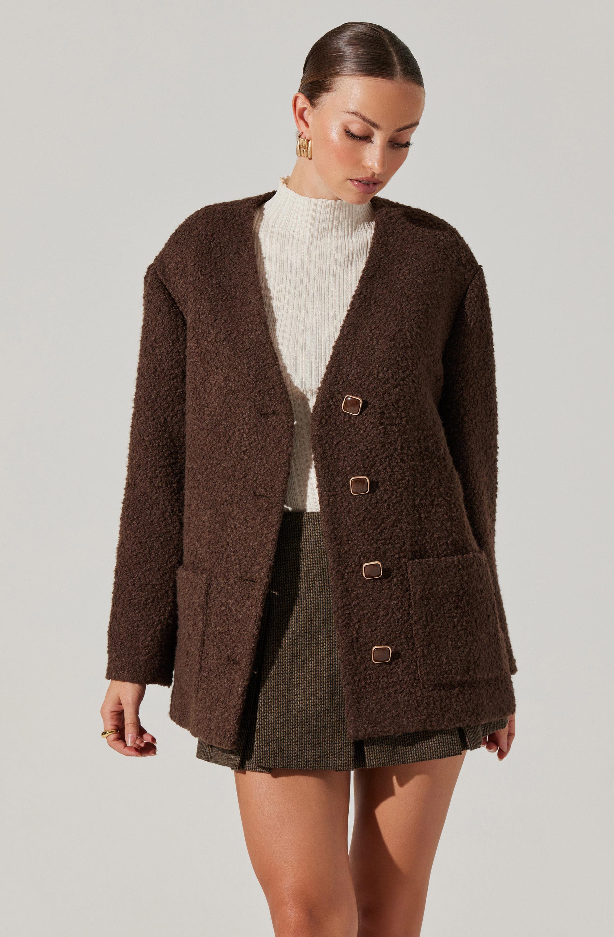 Maidy Boucle V-Neck Coat-Aljck