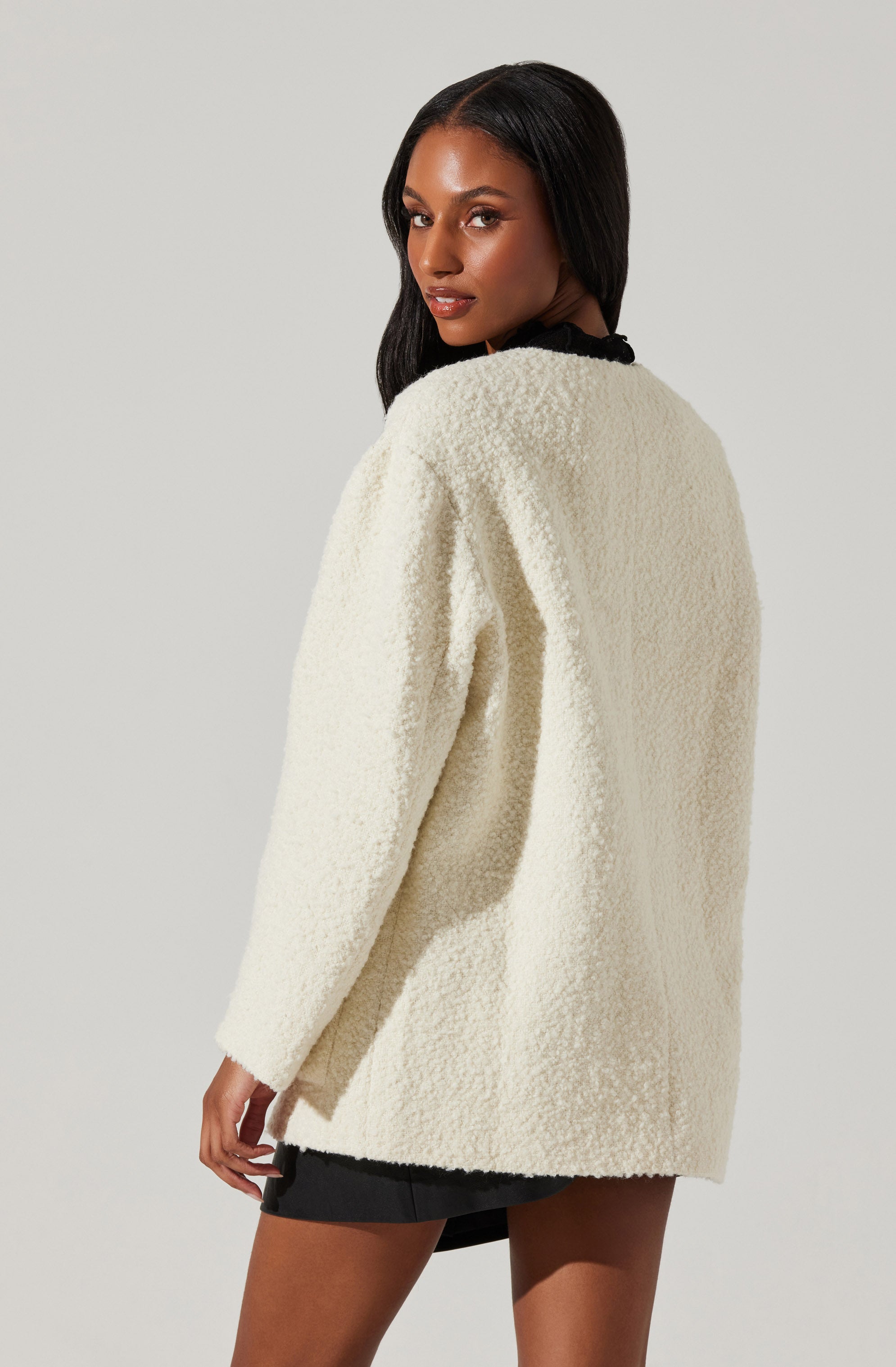 Maidy Boucle V-Neck Coat-Aljck