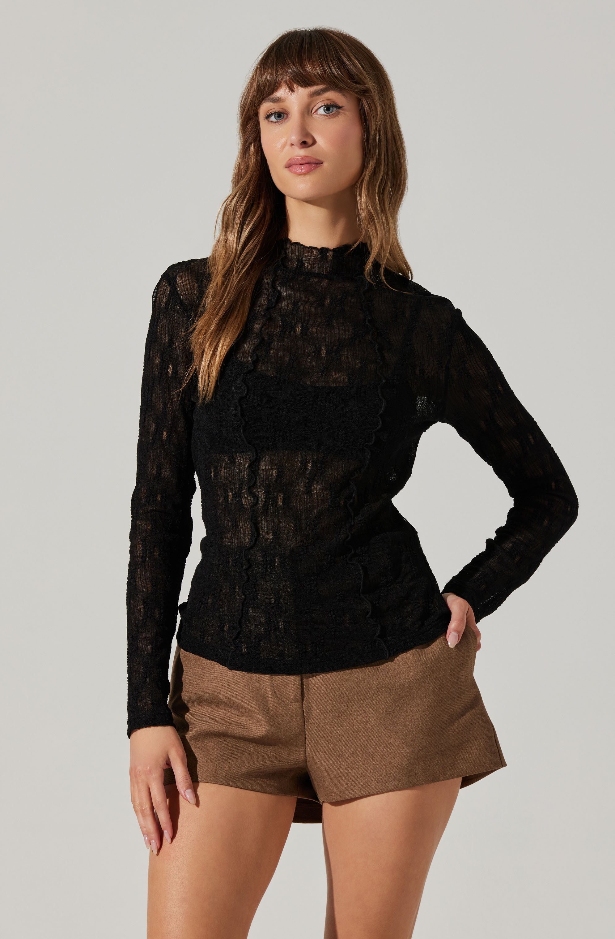 Colleen Mock Neck Lace Top-Aljck