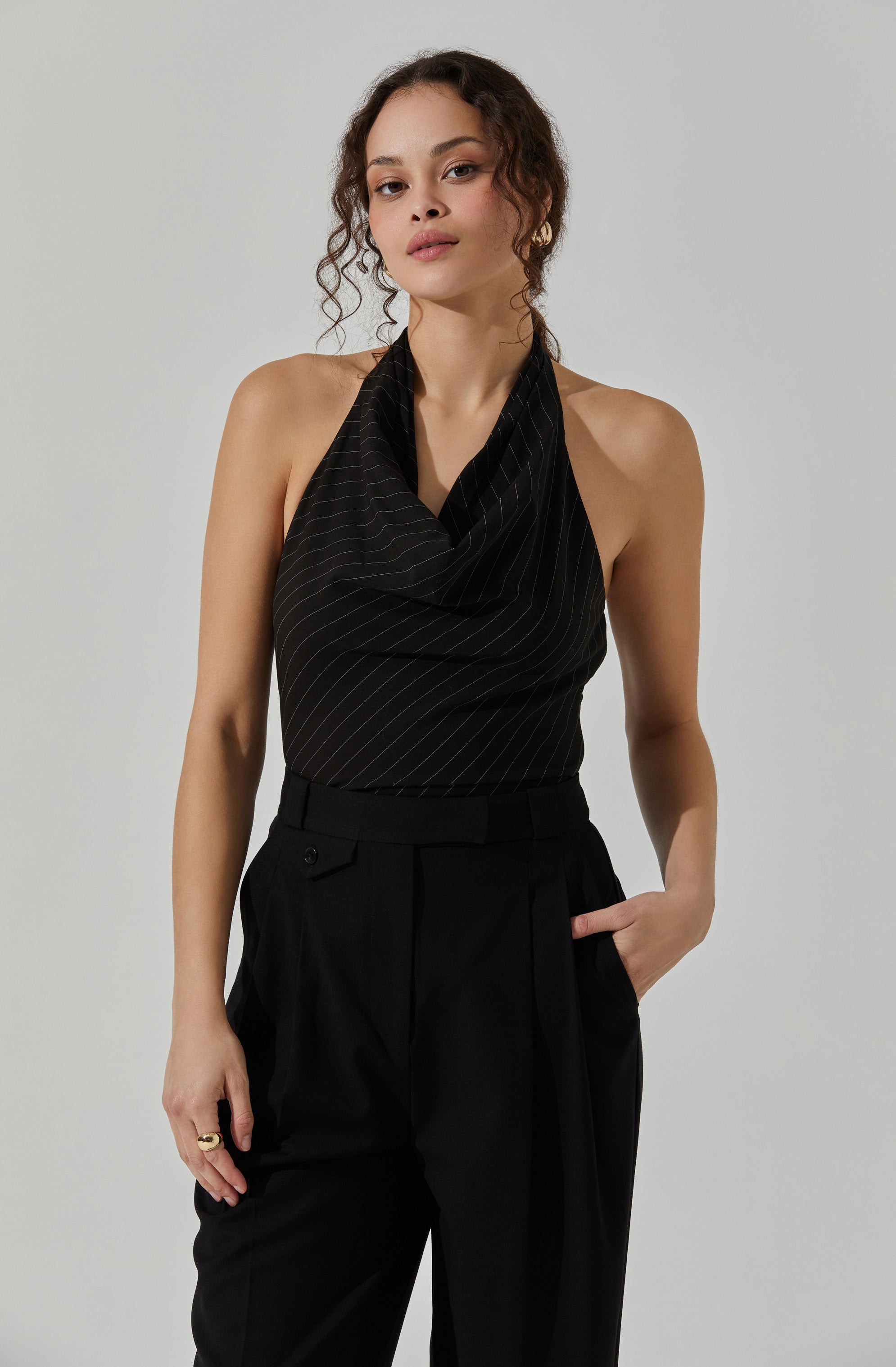 Elsha Cowl Neck Halter Top-Aljck