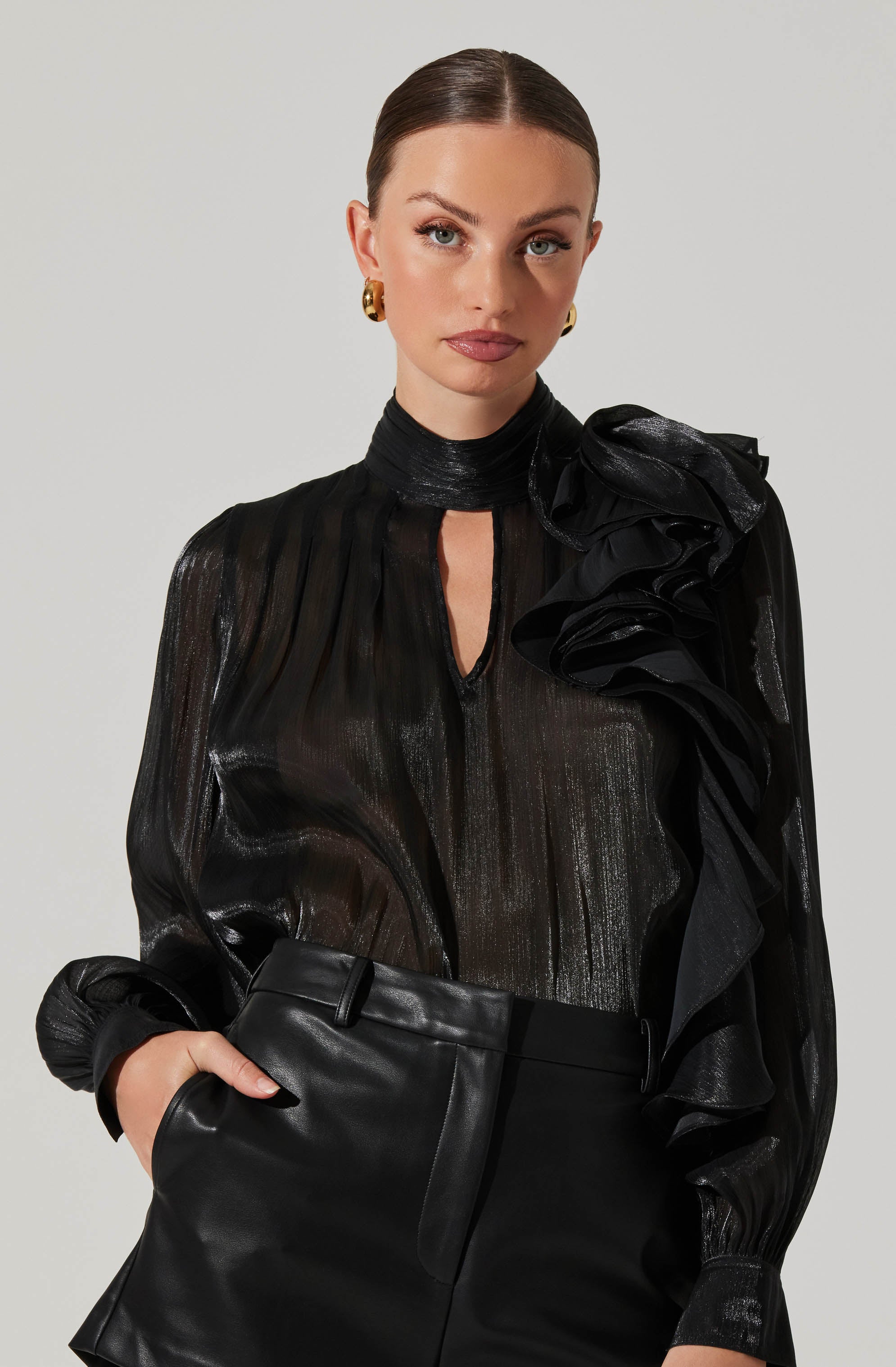 Seren Shimmer Ruffle Detail Top-Aljck
