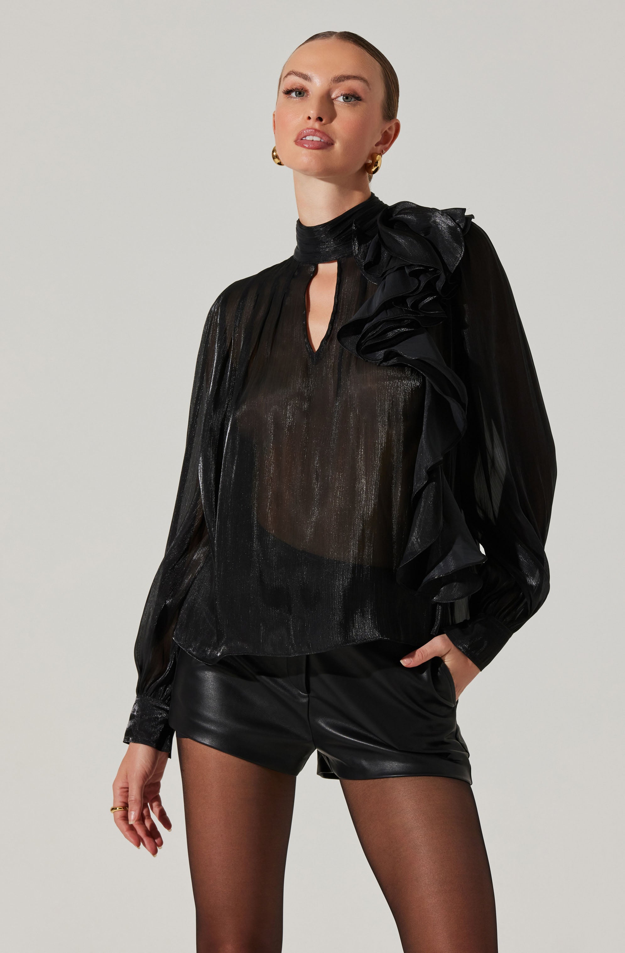 Seren Shimmer Ruffle Detail Top-Aljck