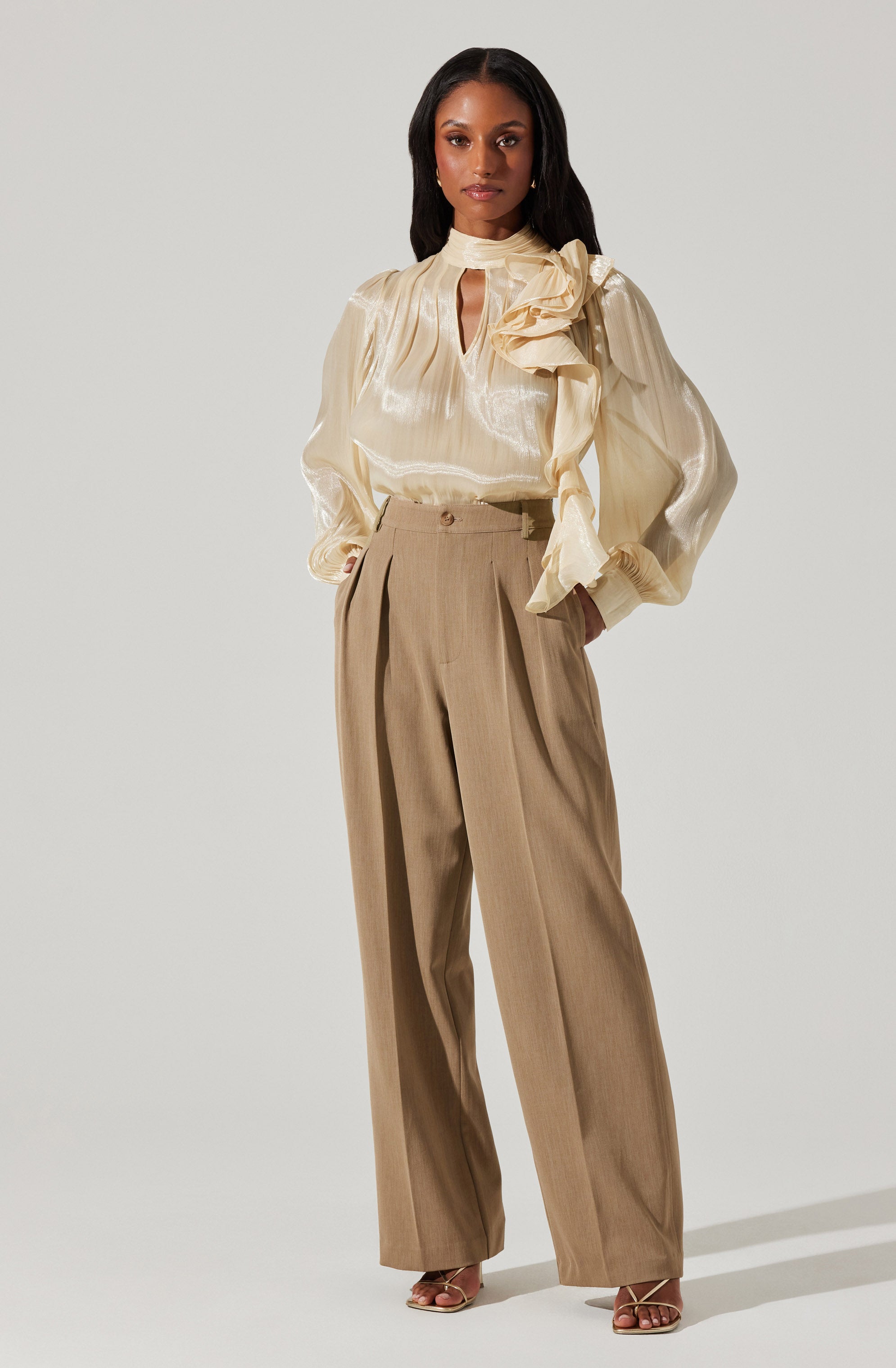 Seren Shimmer Ruffle Detail Top-Aljck