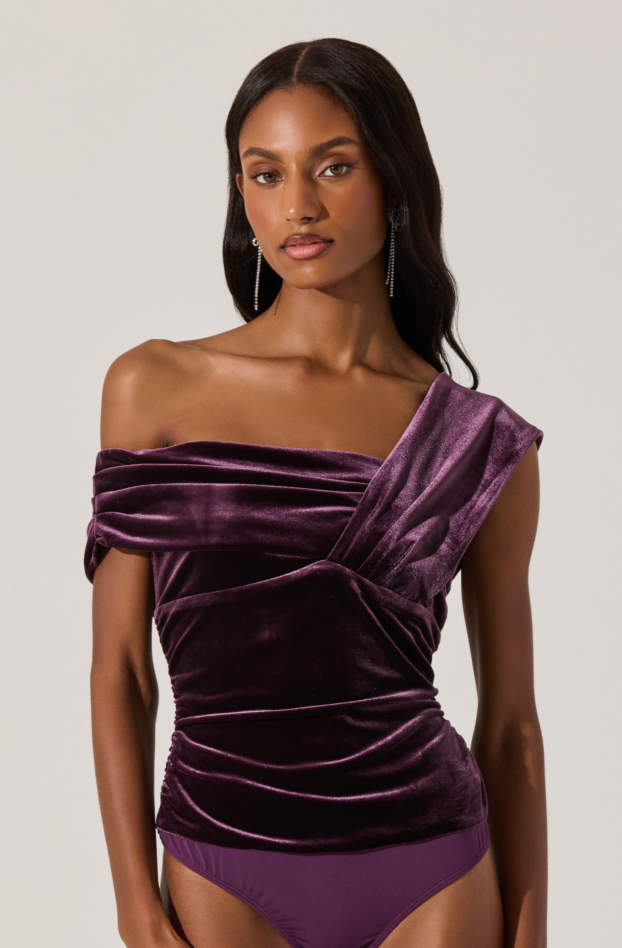 Nera Velvet Off Shoulder Bodysuit-Aljck