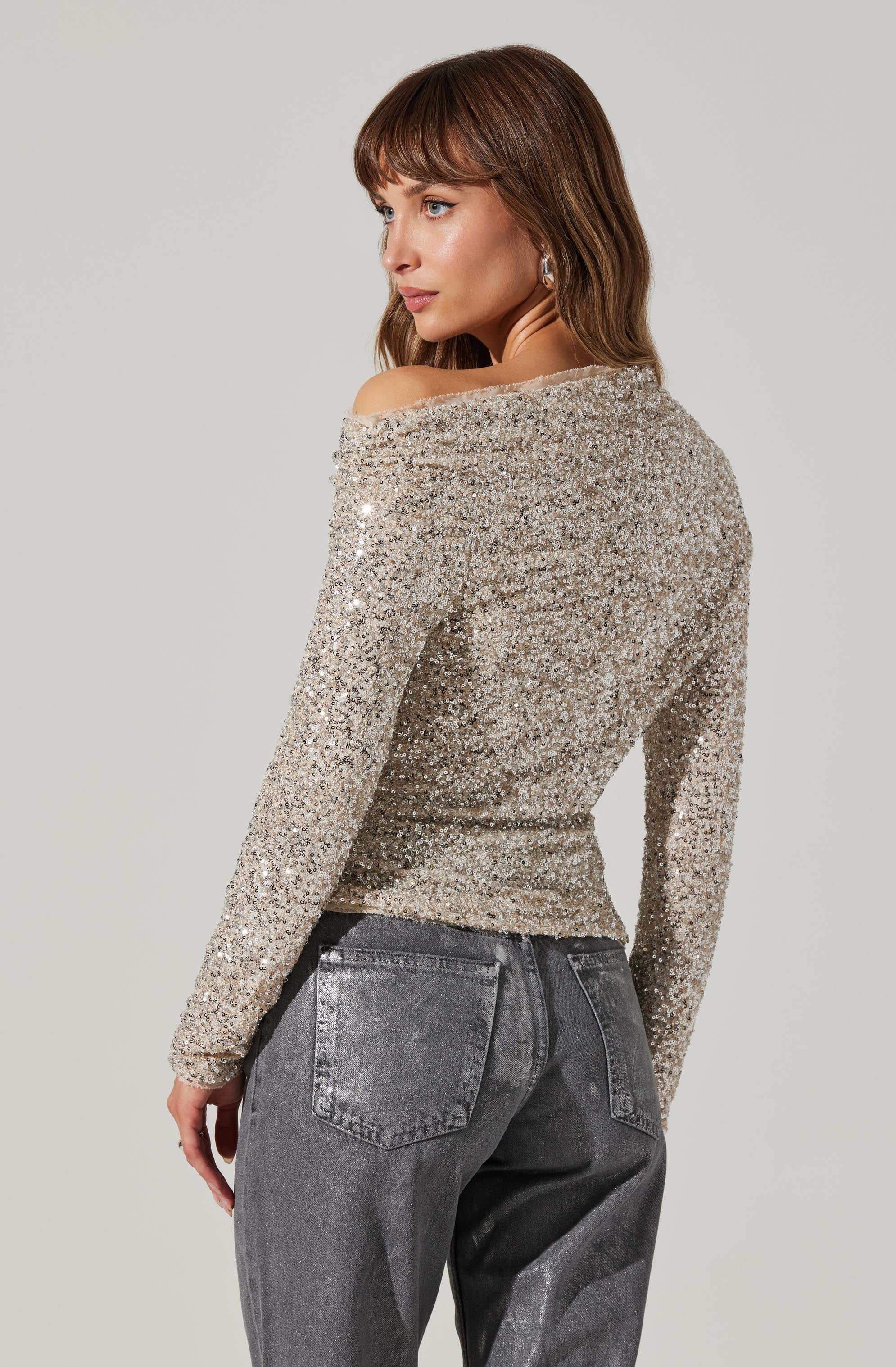 Icyln Sequin Off Shoulder Top-Aljck