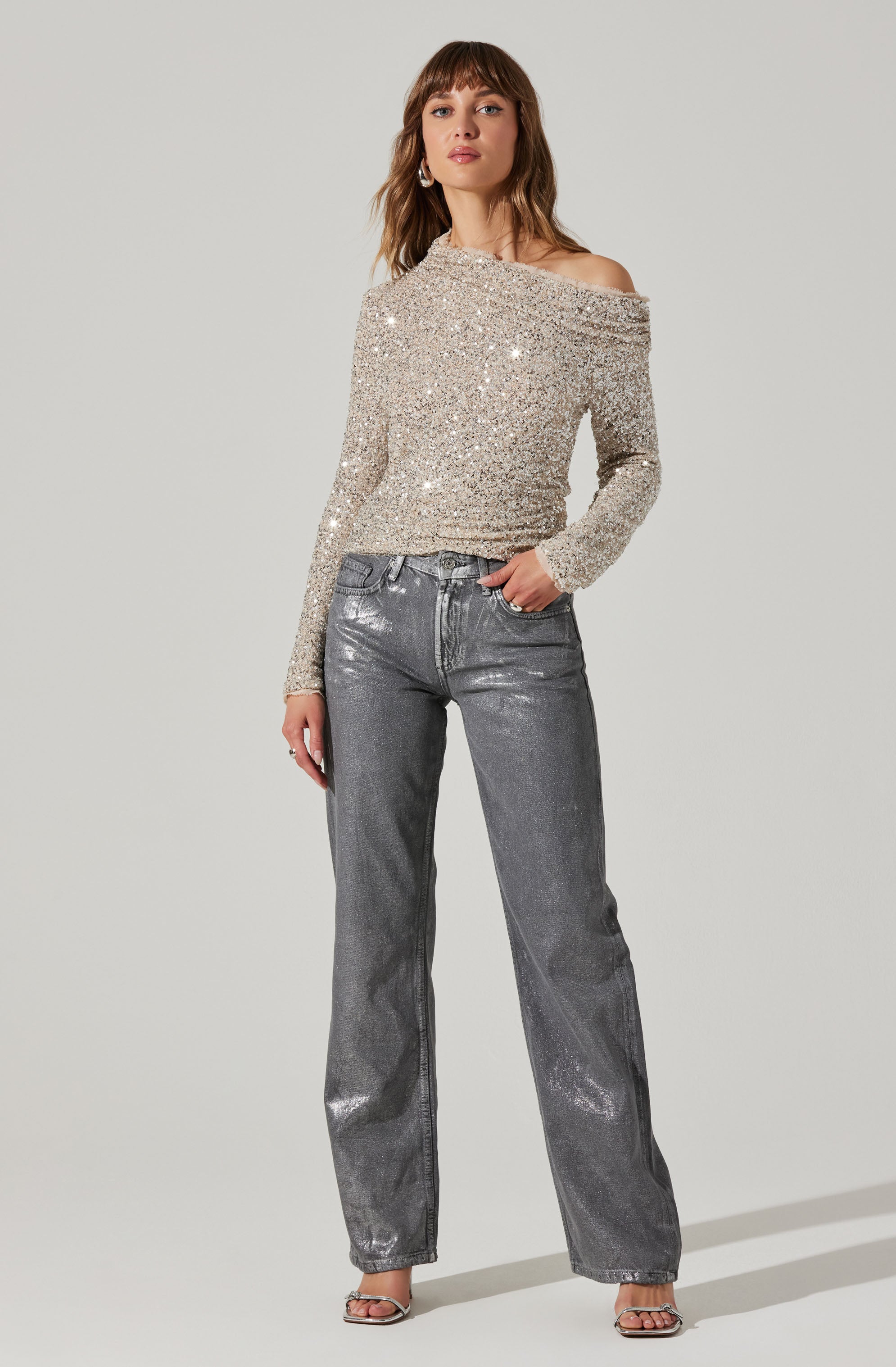 Icyln Sequin Off Shoulder Top-Aljck