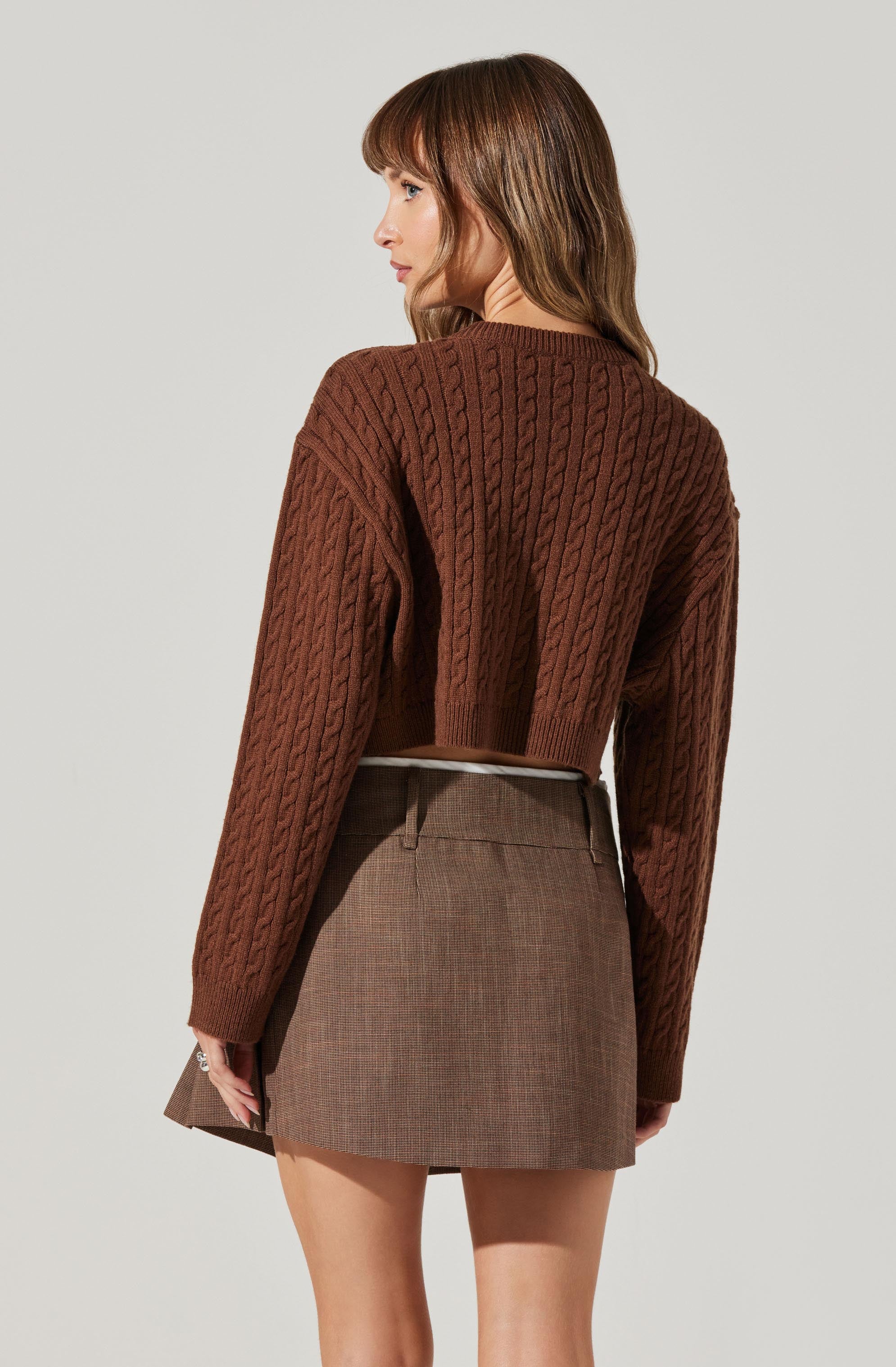 Sebille Cropped Cable Cardigan-Aljck