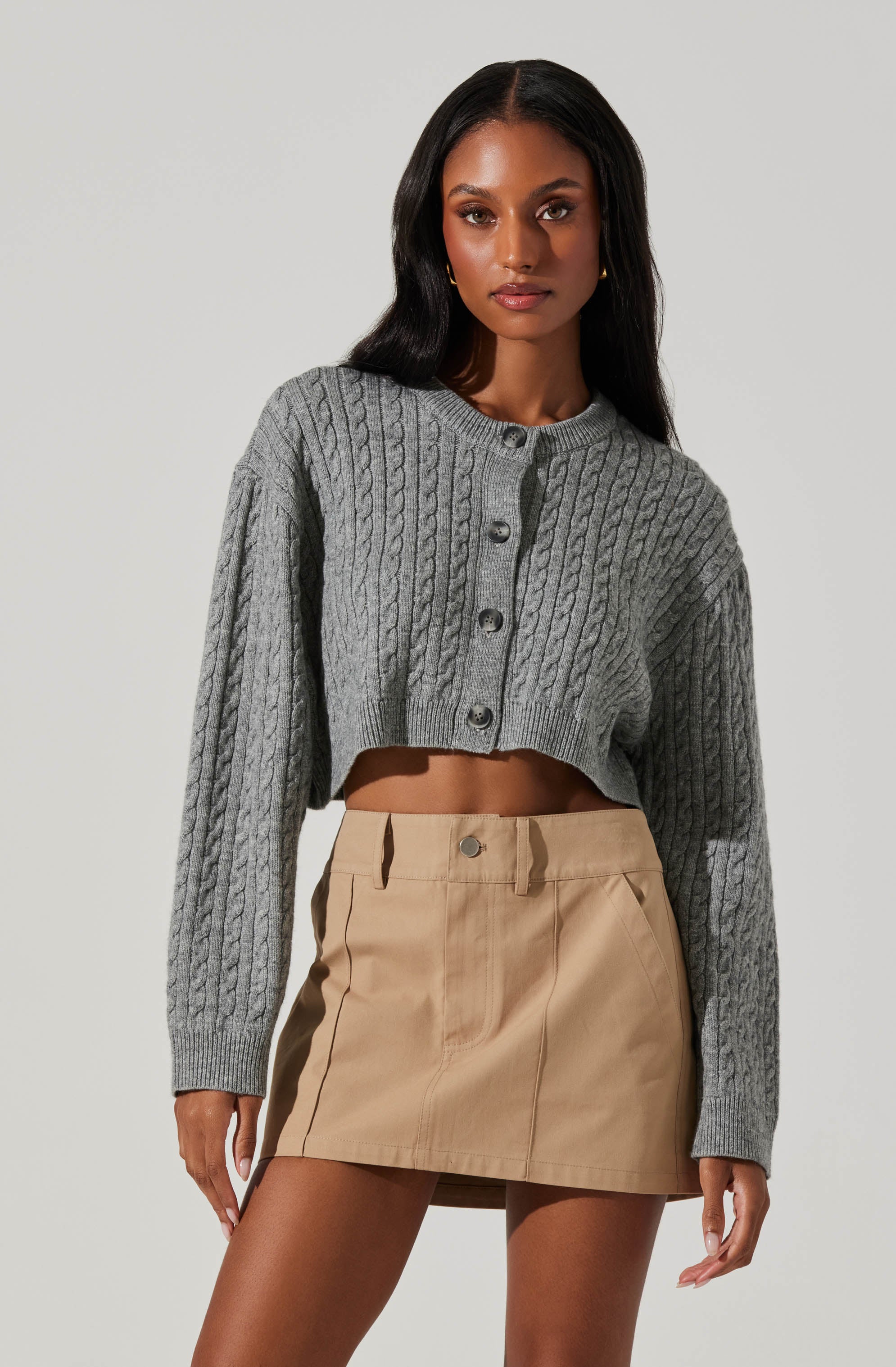 Sebille Cropped Cable Cardigan-Aljck