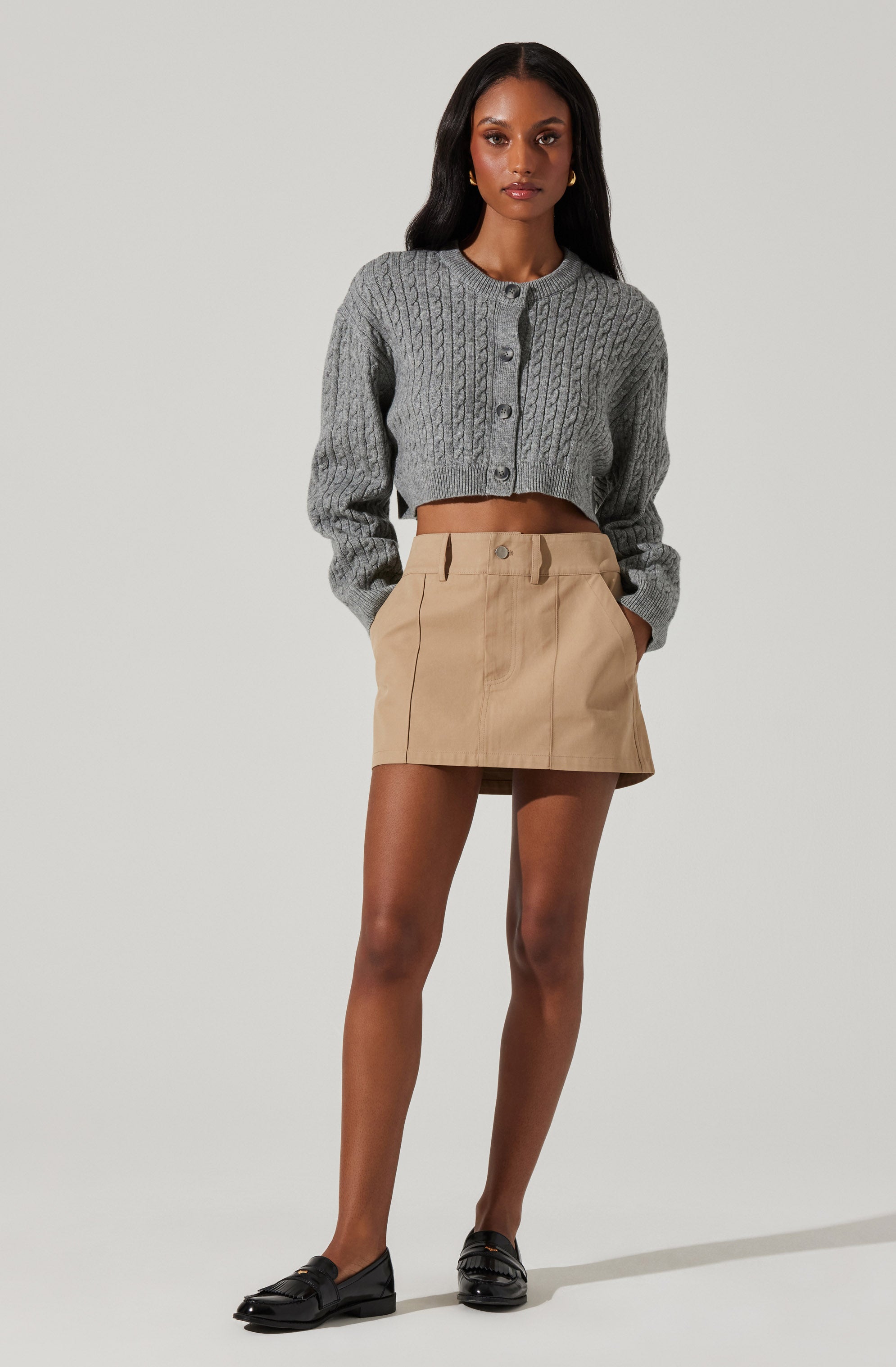 Sebille Cropped Cable Cardigan-Aljck