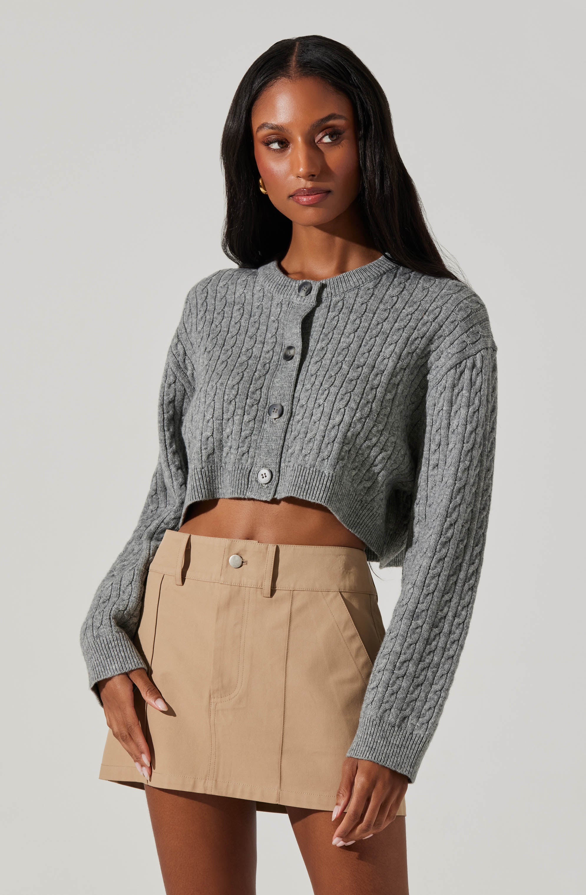 Sebille Cropped Cable Cardigan-Aljck