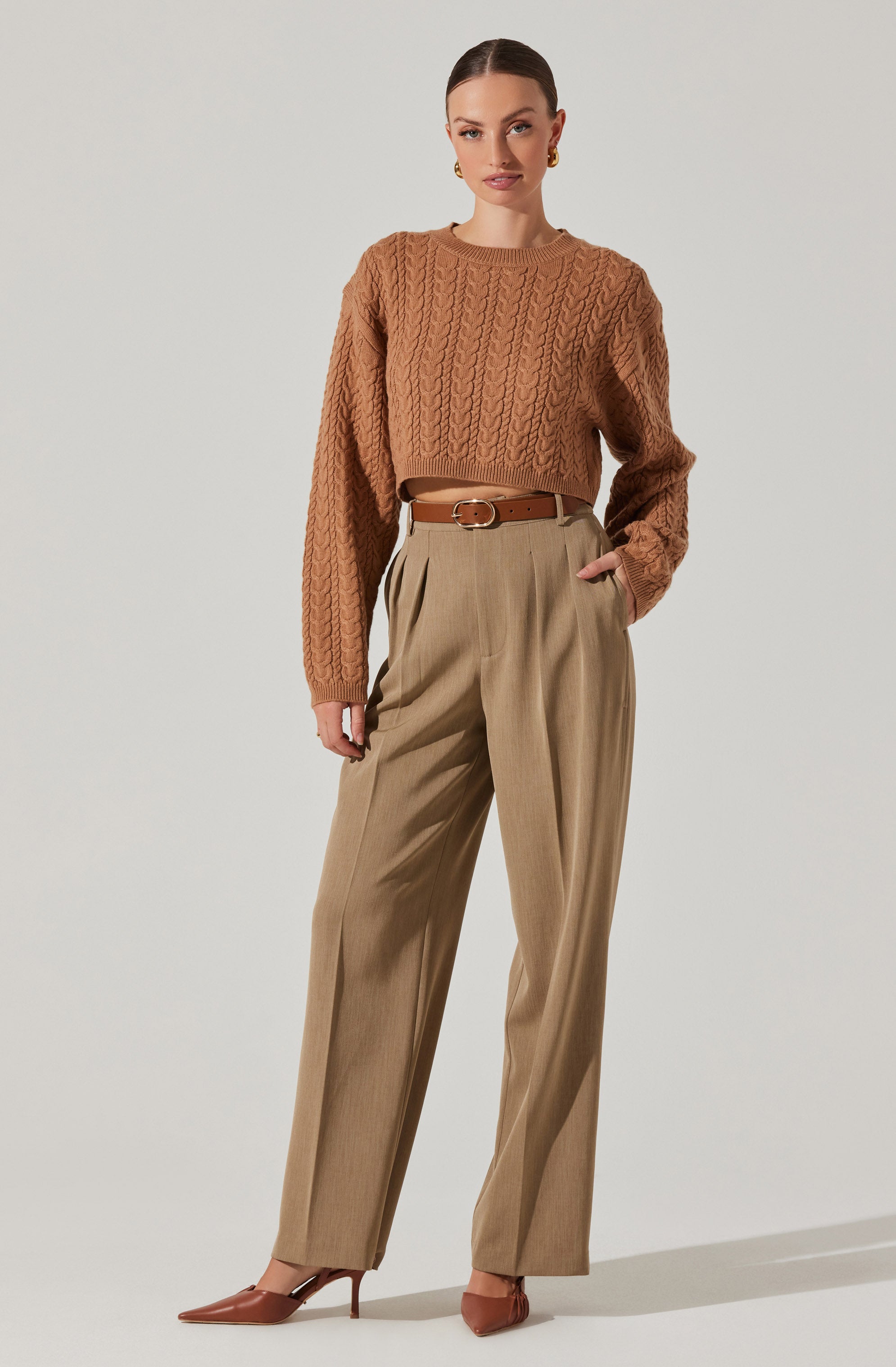 Jorah Cropped Cable Knit Sweater-Aljck