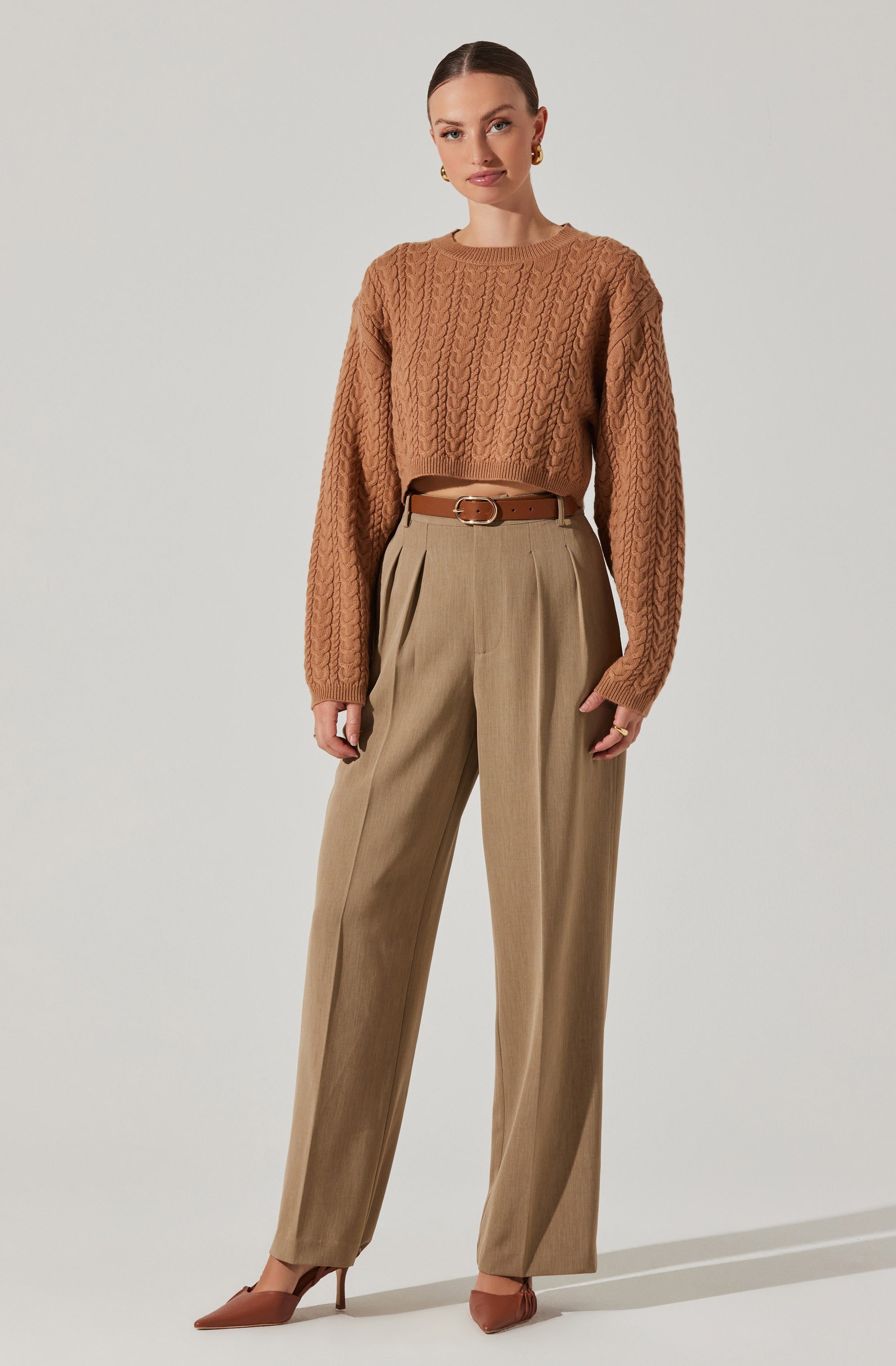 Jorah Cropped Cable Knit Sweater-Aljck