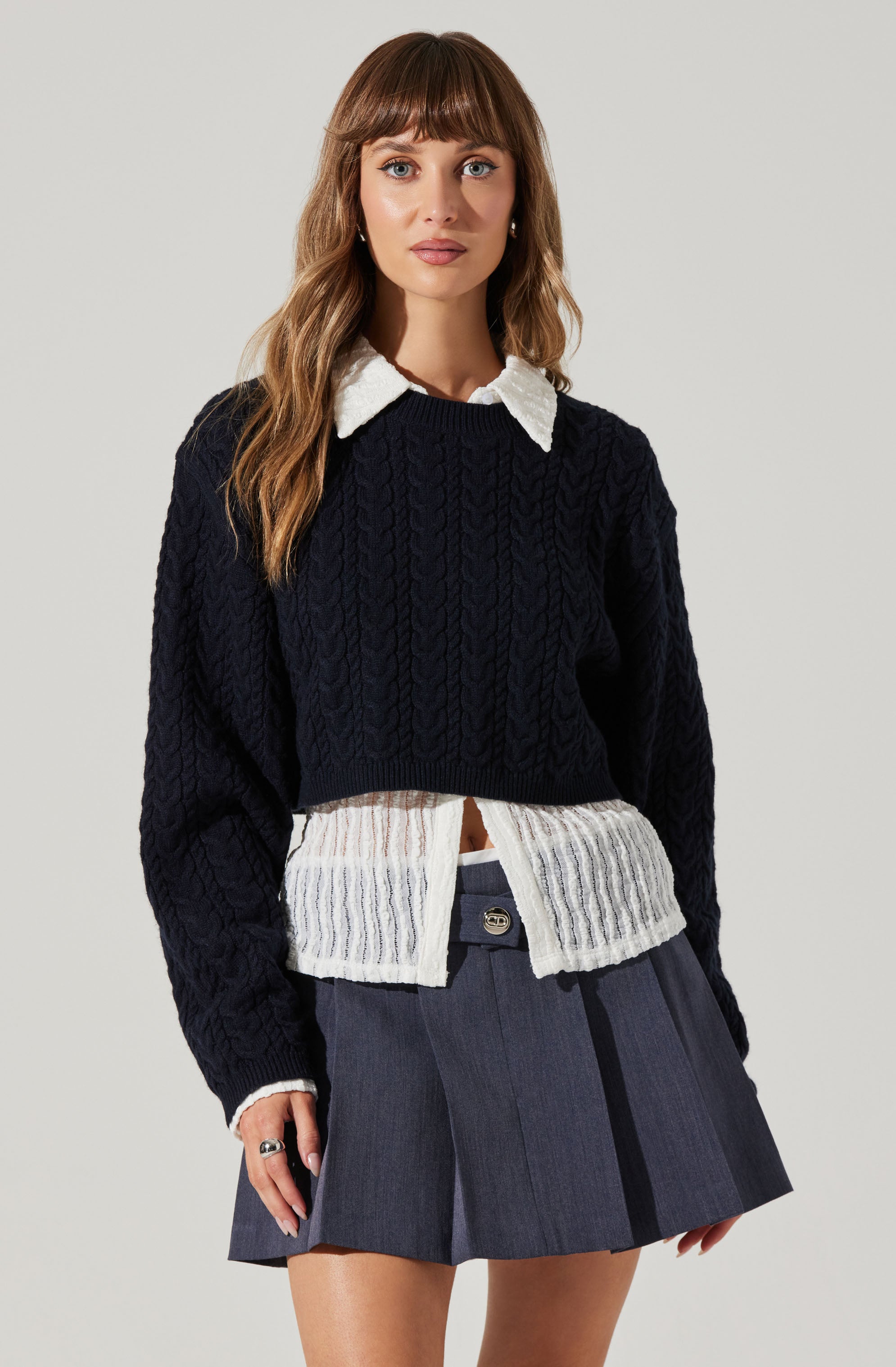 Jorah Cropped Cable Knit Sweater-Aljck