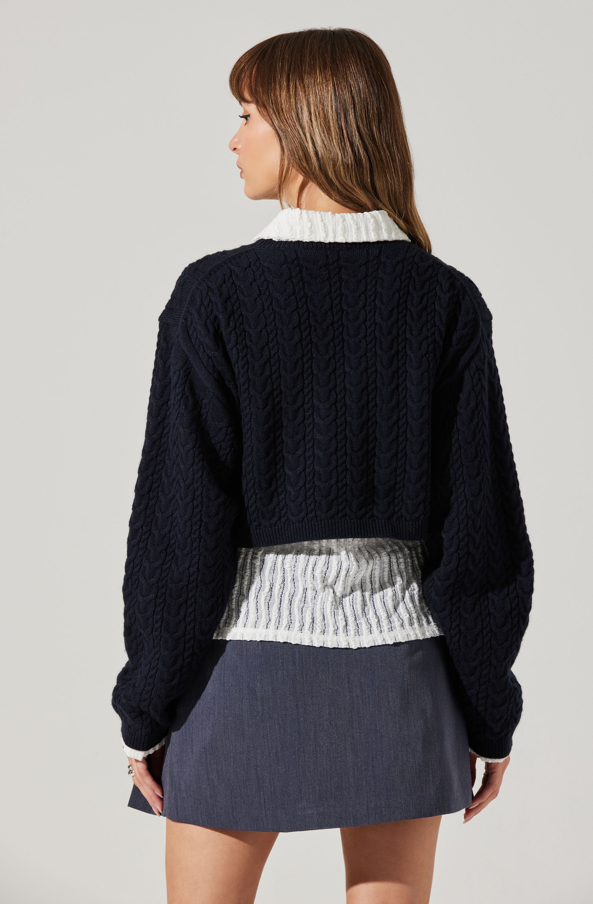 Jorah Cropped Cable Knit Sweater-Aljck
