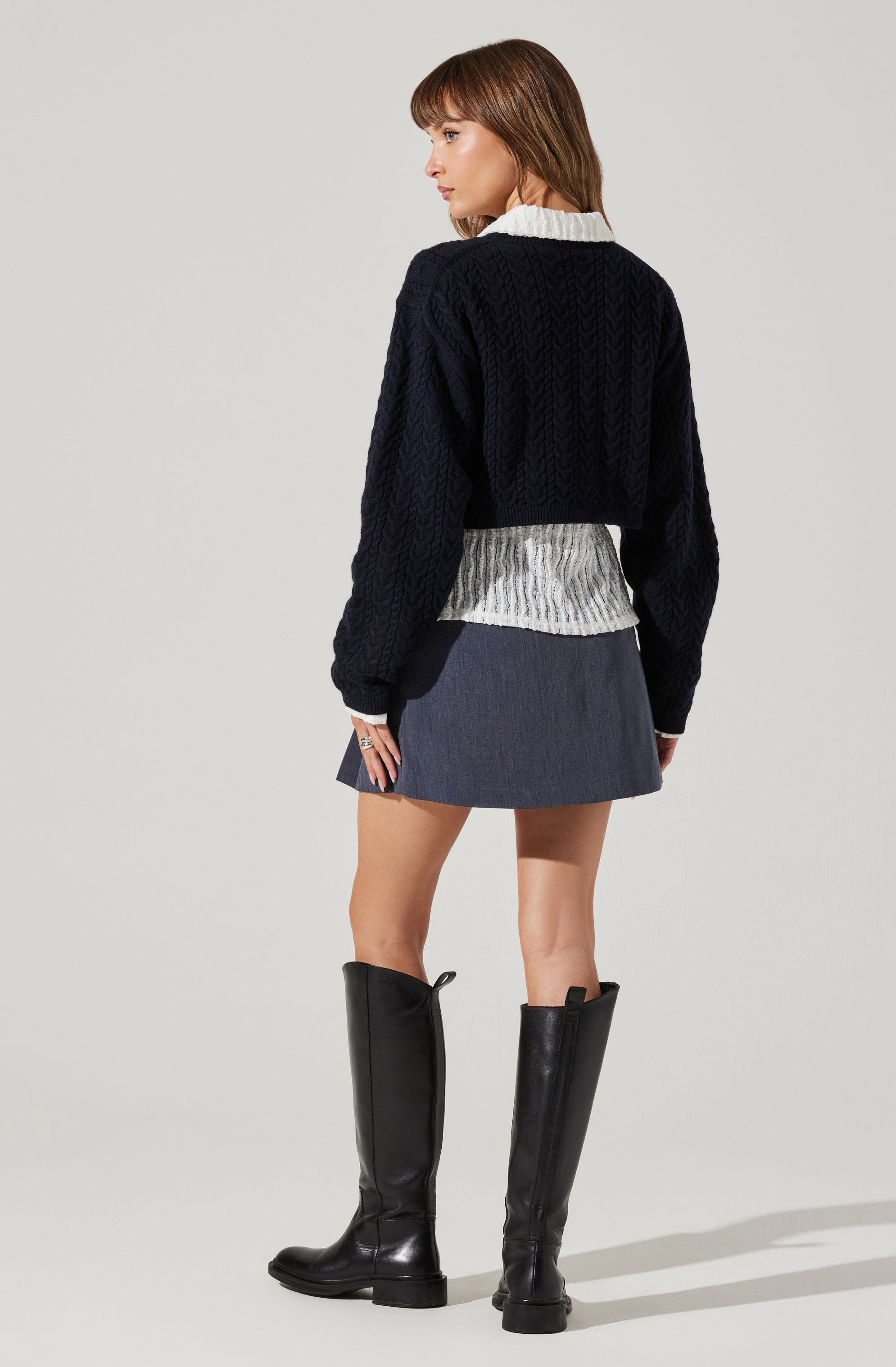 Jorah Cropped Cable Knit Sweater-Aljck