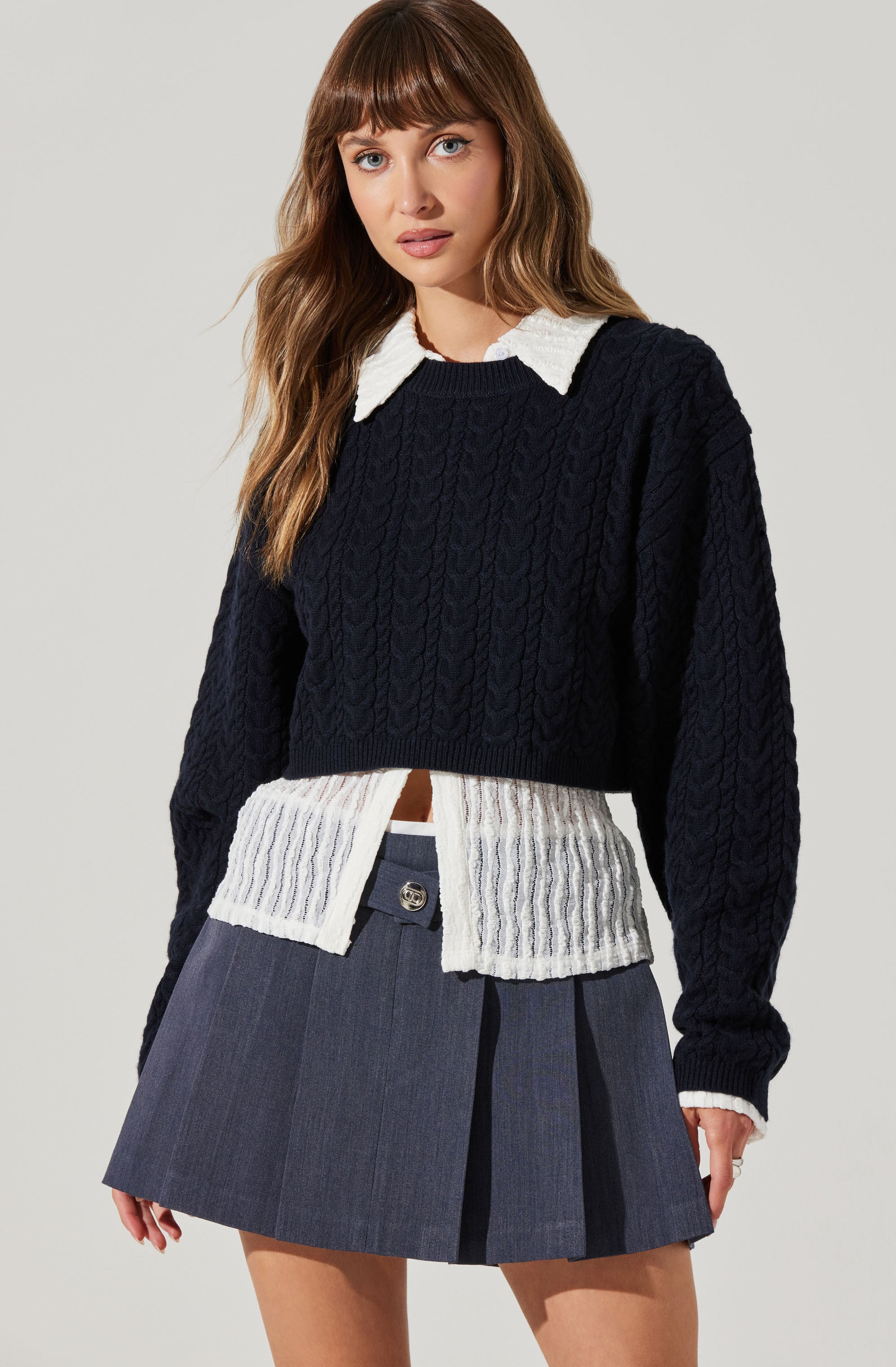 Jorah Cropped Cable Knit Sweater-Aljck